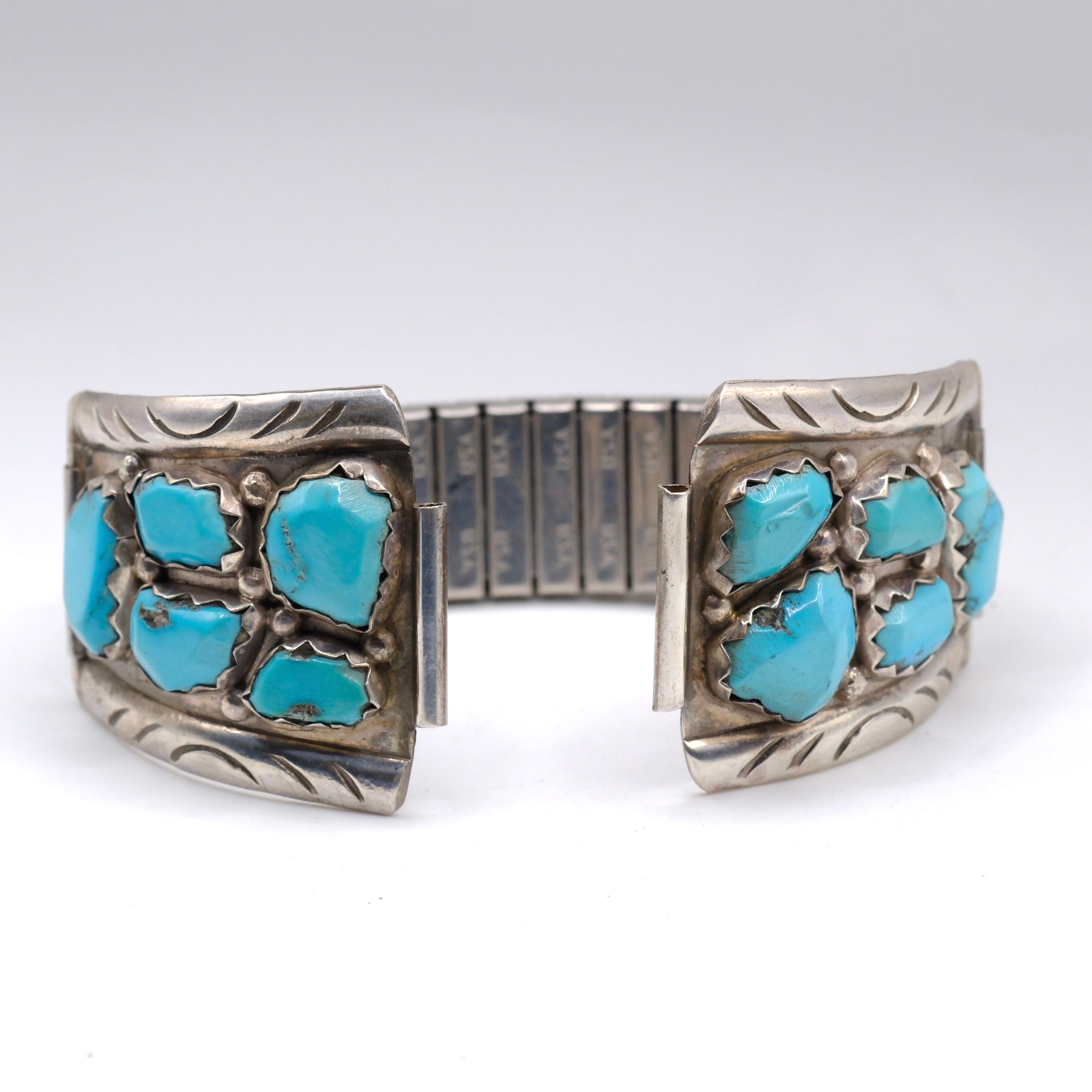 Vintage Sterling Turquoise Cluster Watch Band