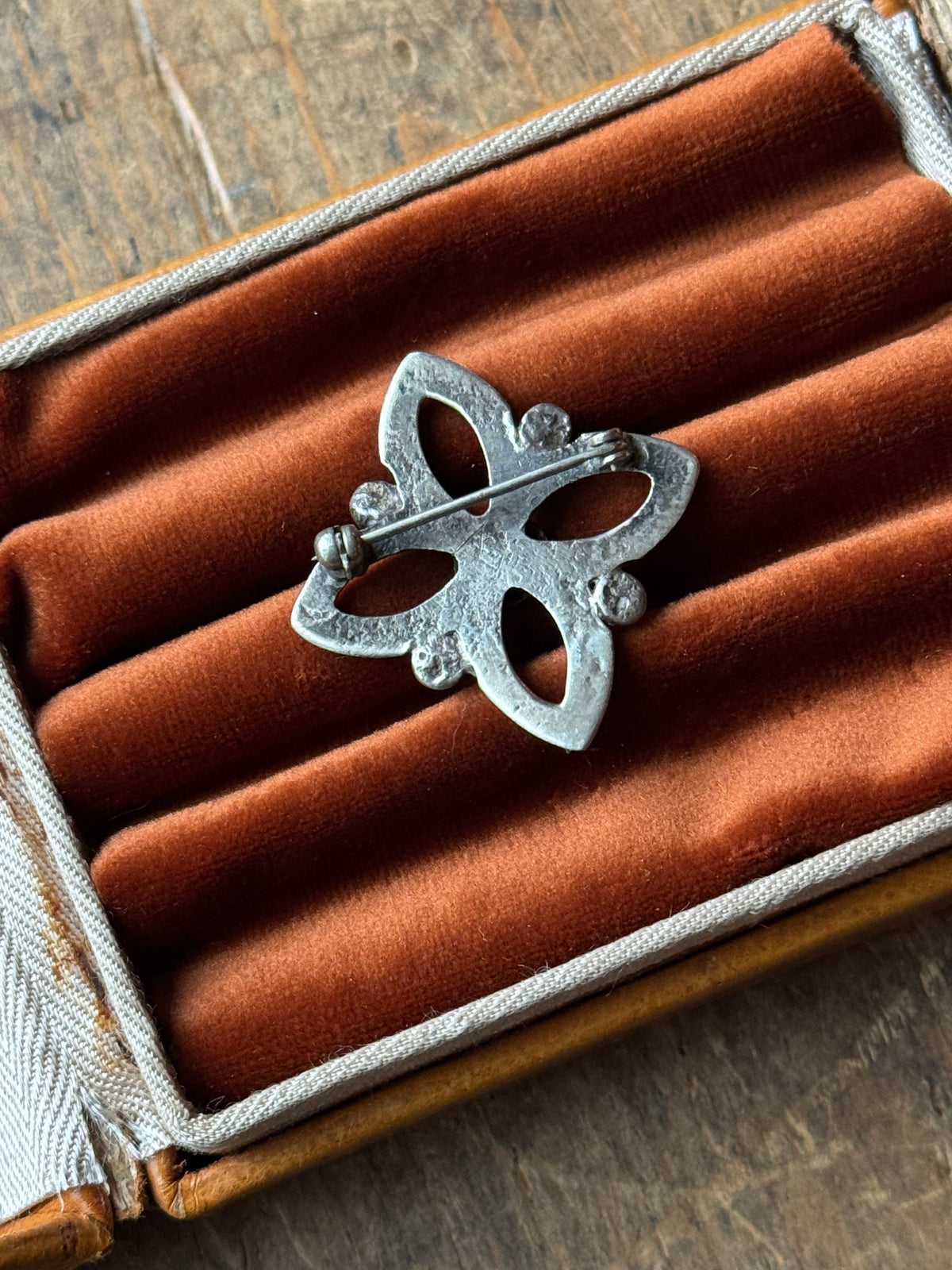 Vintage Sterling Silver Turquoise Sandcast Florette Pin