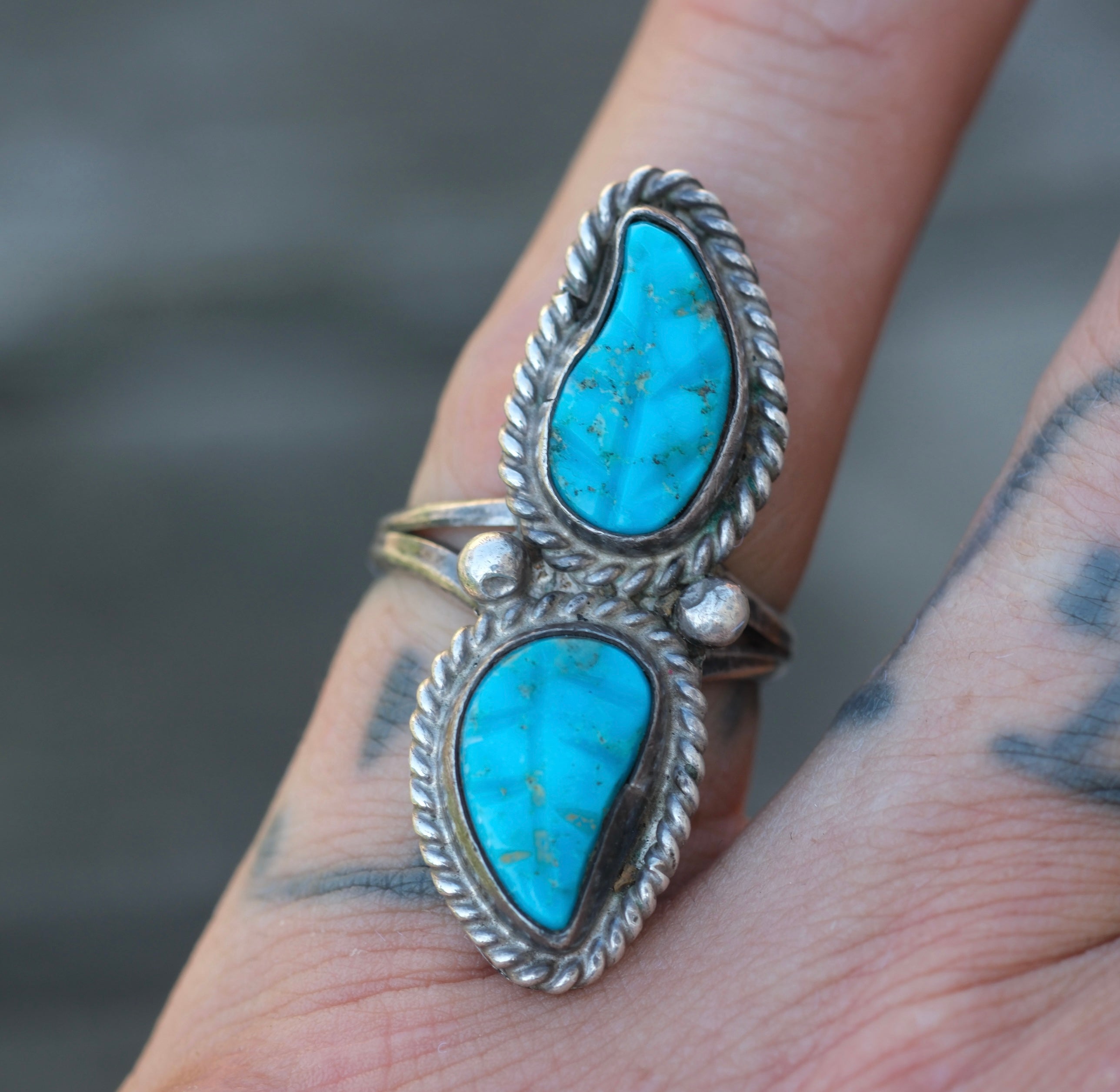 Vintage Sterling 2-Stone Feather Ring 4.75