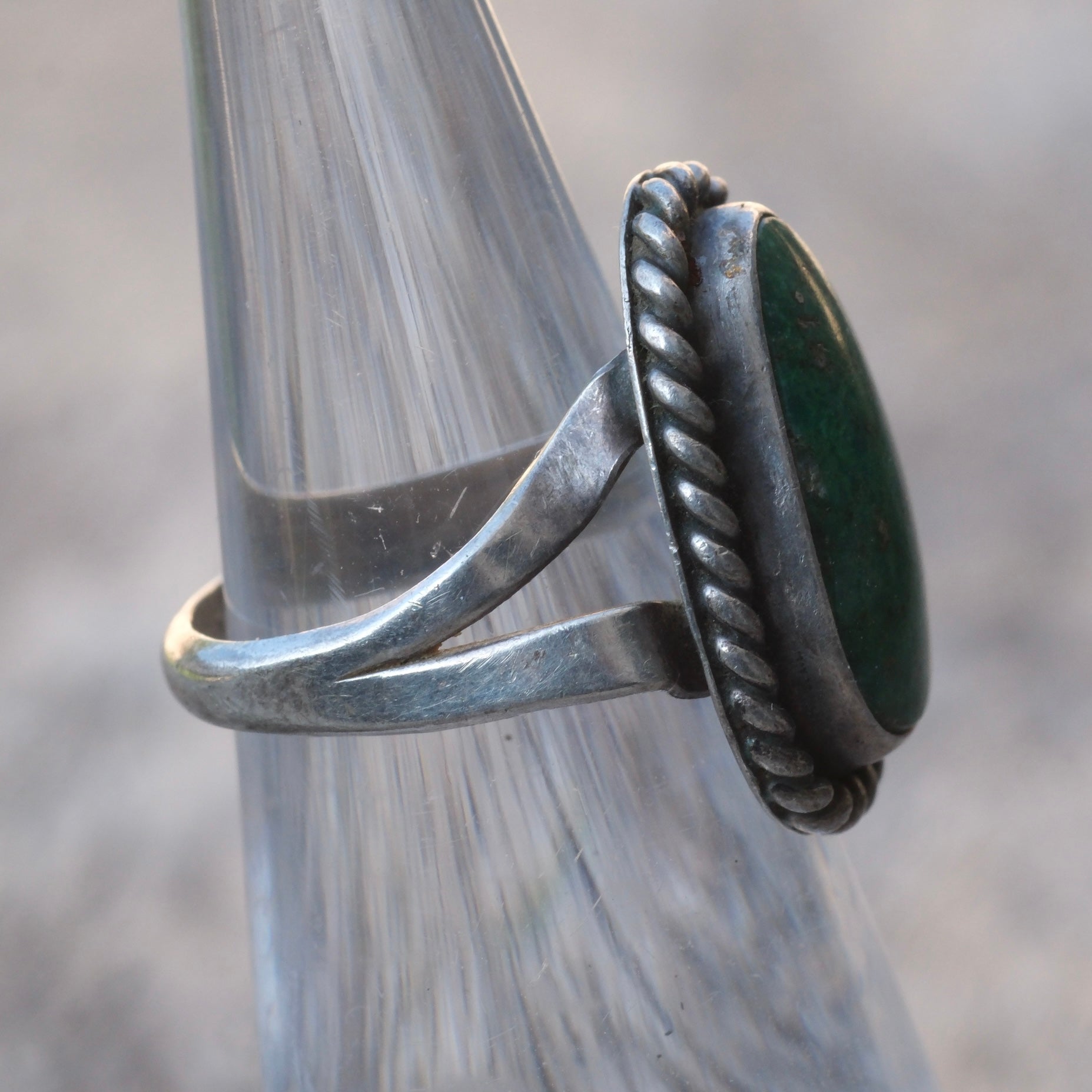 Vintage Sterling Turquoise Roper Ring 4