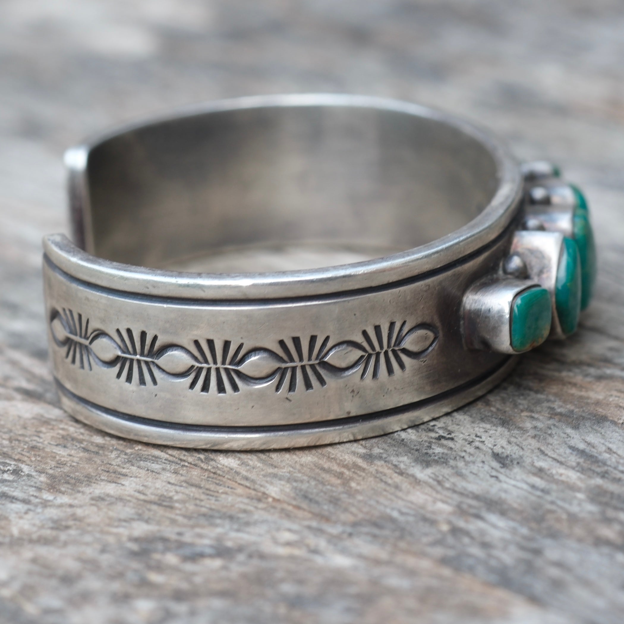 HEAVY Vintage Sterling 6-Stone Turquoise Cuff Bracelet R.Bennett