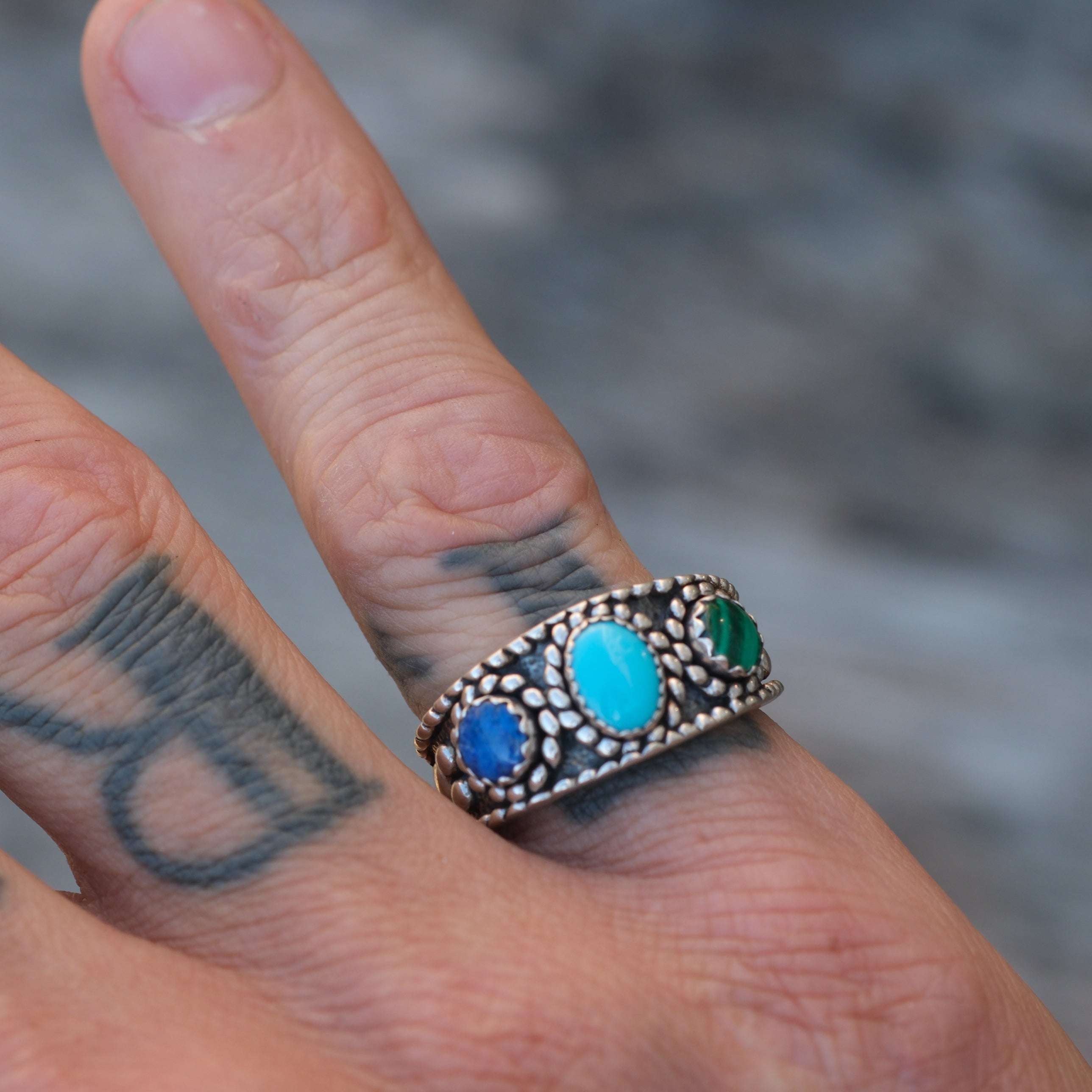 Vintage Sterling Turquoise and Lapis Ring 8
