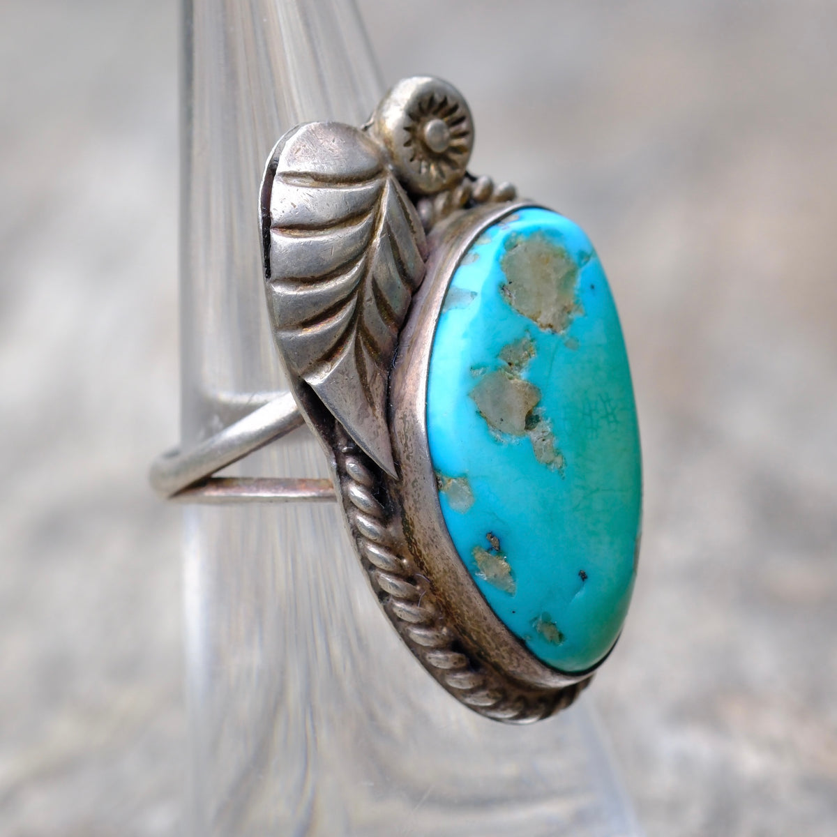 Vintage Sterling Turquoise Feather Ring 5.75