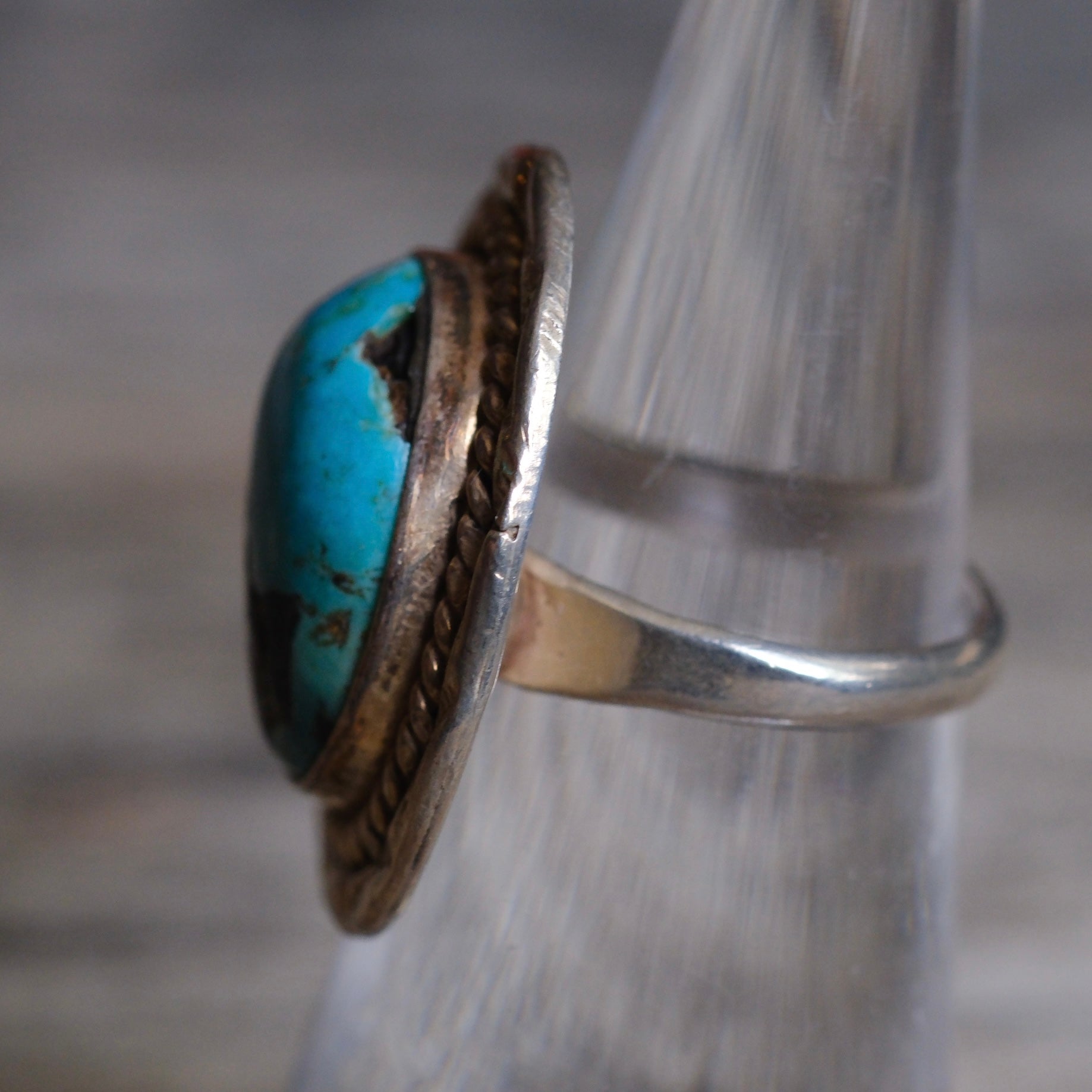 Vintage Sterling Turquoise Roper Ring 5.25