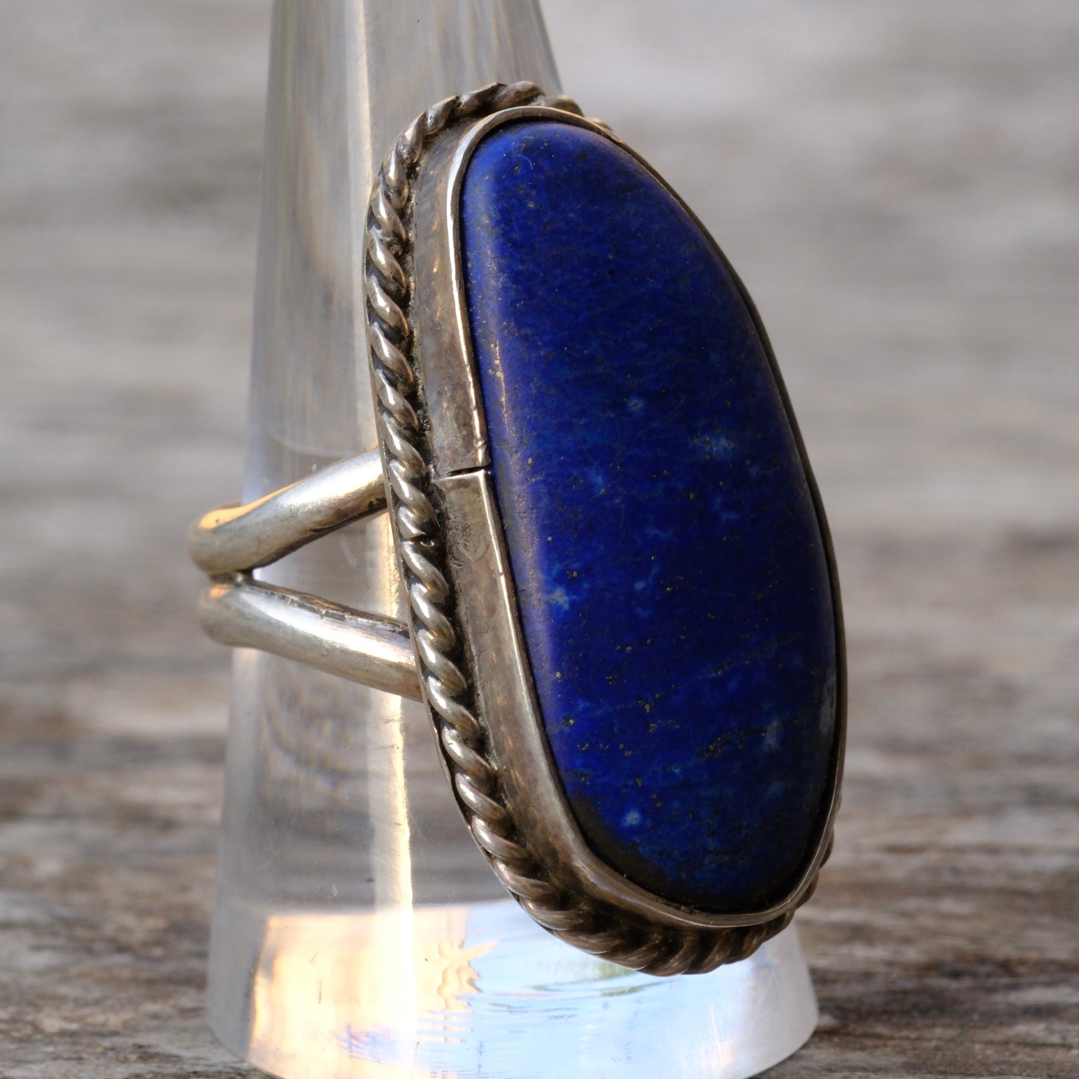Huge Vintage Sterling Lapis Roper Ring 9.25