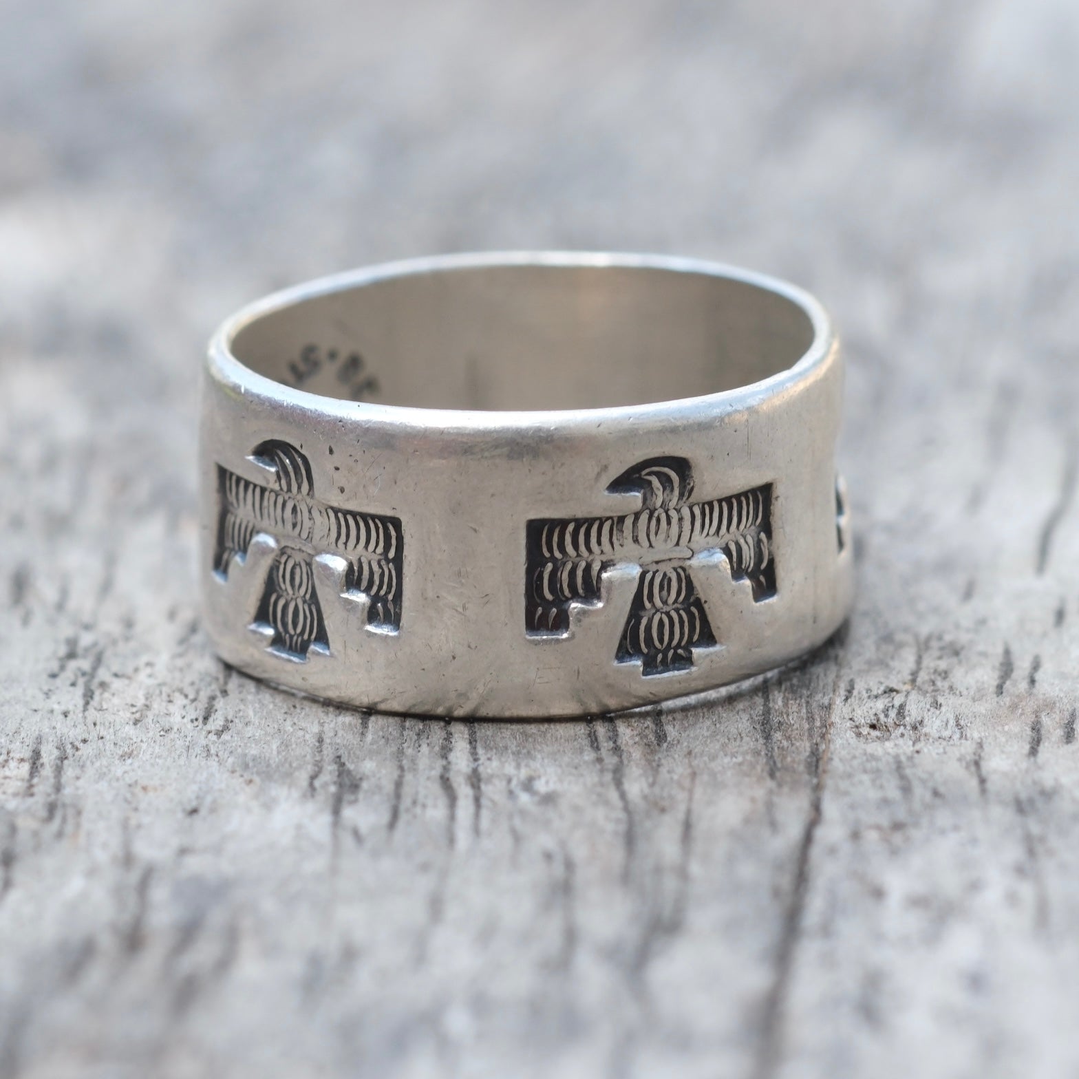 Vintage Sterling Thunderbird Band Ring 8.25