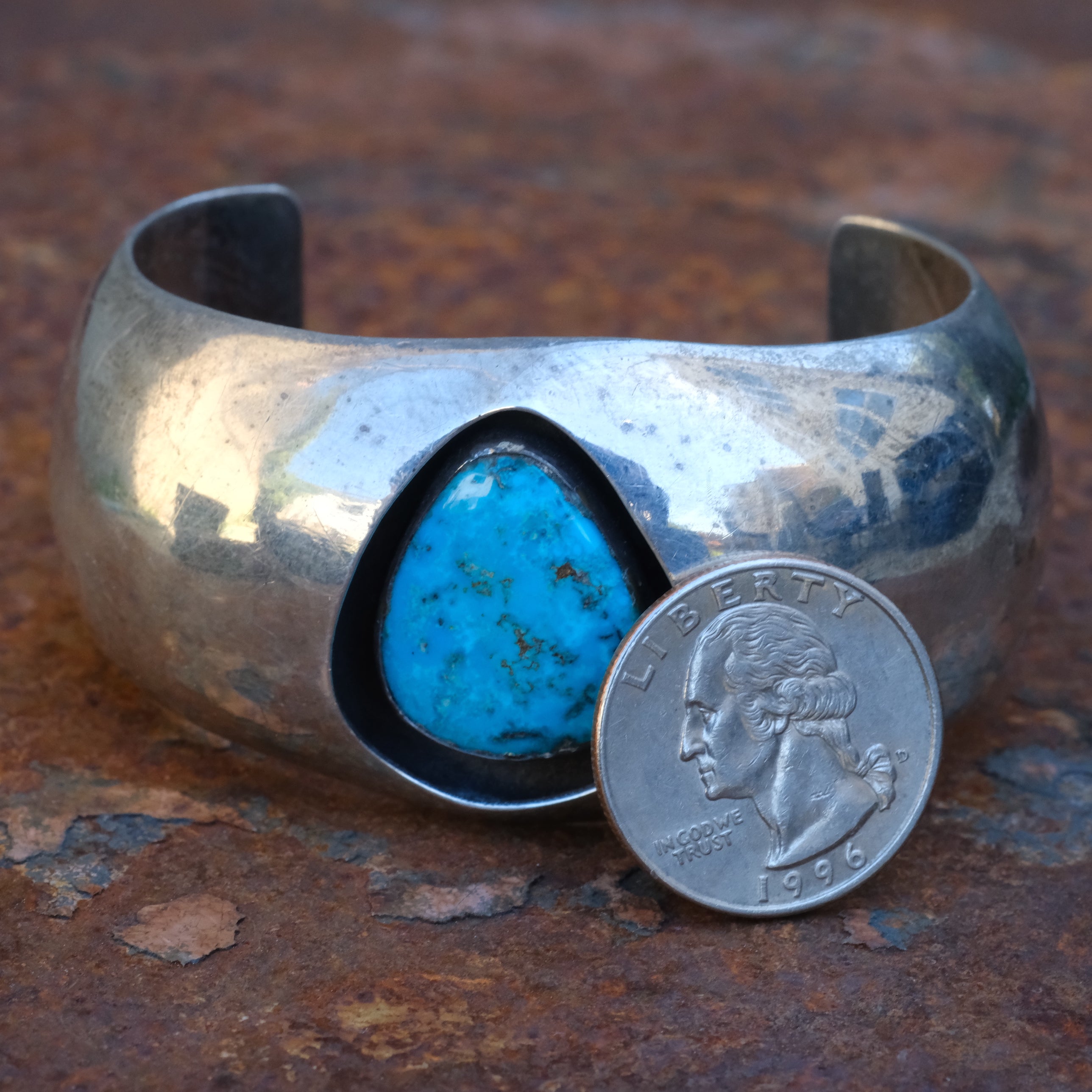 Vintage Sterling Turquoise Shadowbox Cuff Bracelet