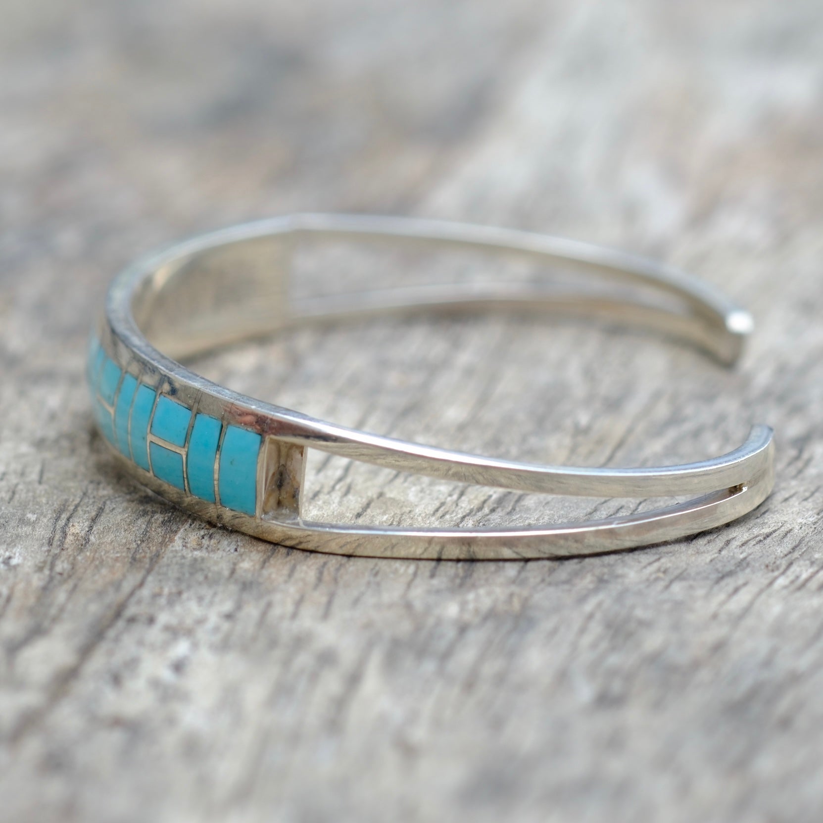 Vintage Sterling Silver Turquoise Inlay Cuff Bracelet