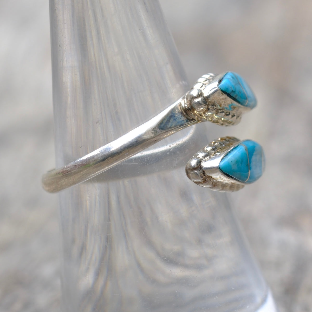 Vintage Sterling Turquoise Inlay Overpass Ring 7.5