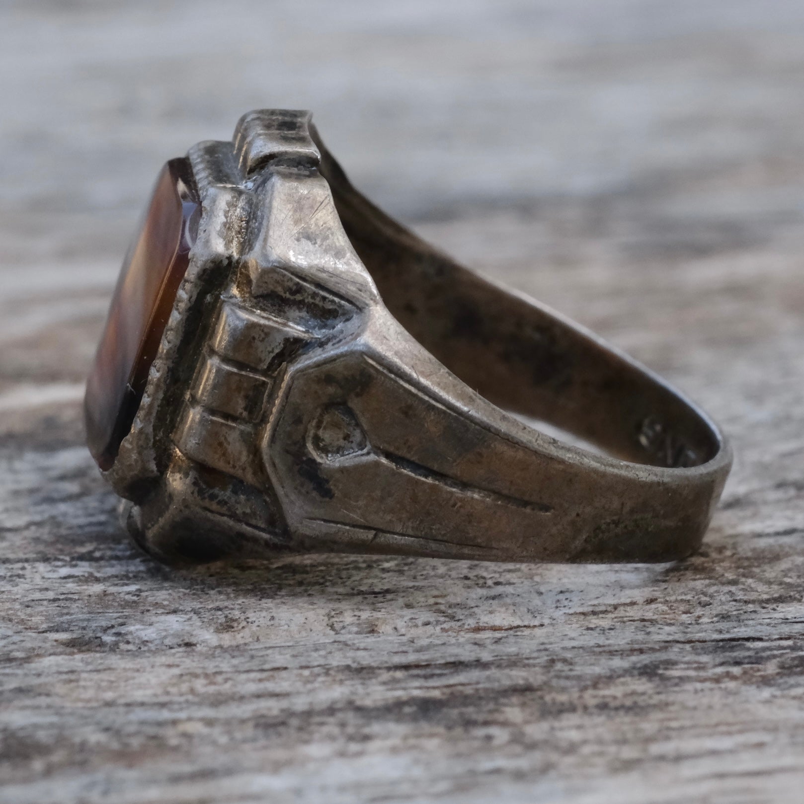 Vintage Sterling Agate Signet Ring 8.25