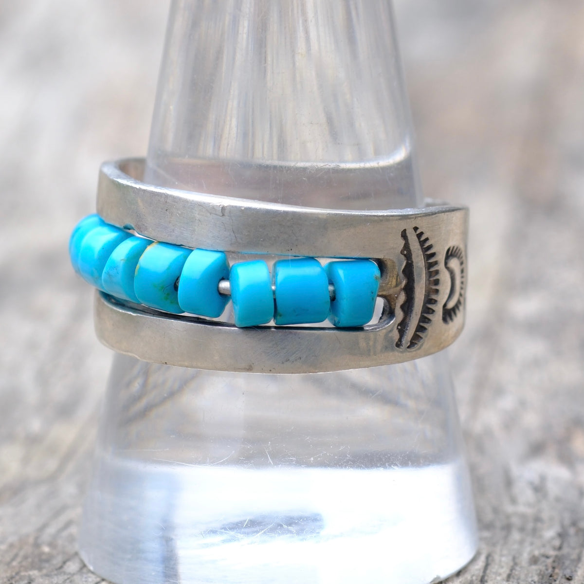 Vintage Sterling Turquoise Bead Ring 9.25