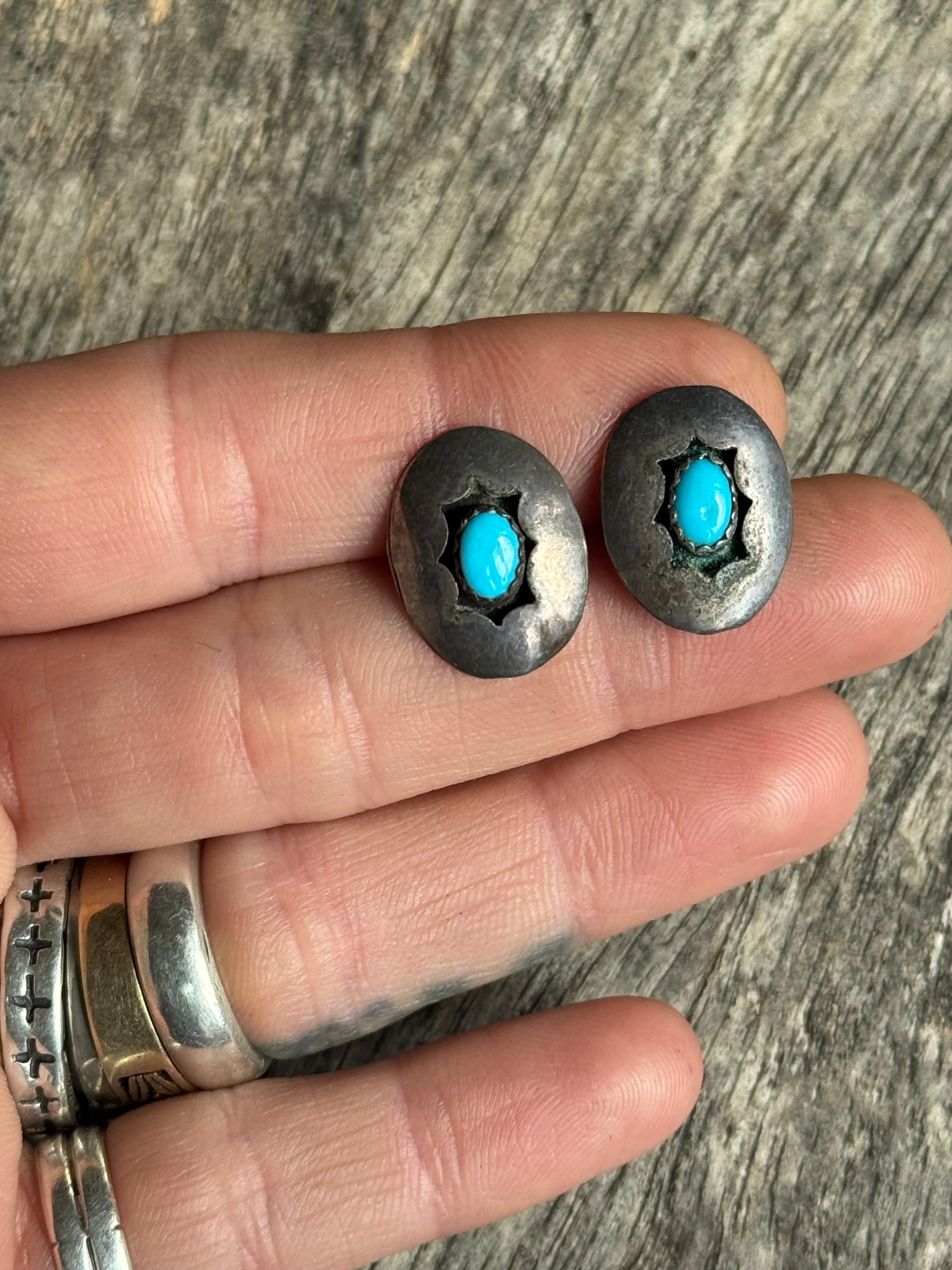 Vintage Sterling Silver Turquoise Shadowbox Earrings