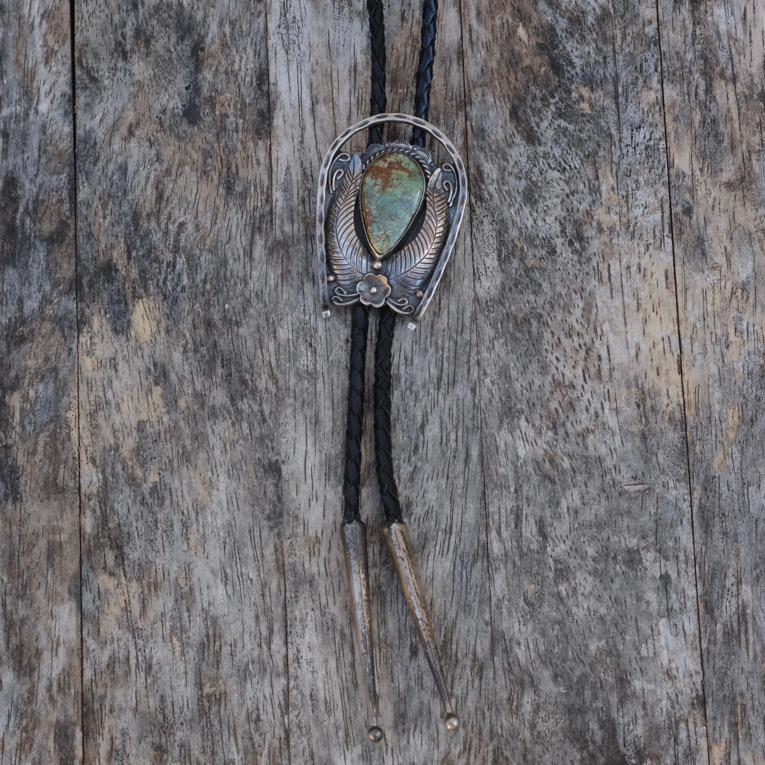 Vintage Sterling Turquoise Blossom Bolo Tie