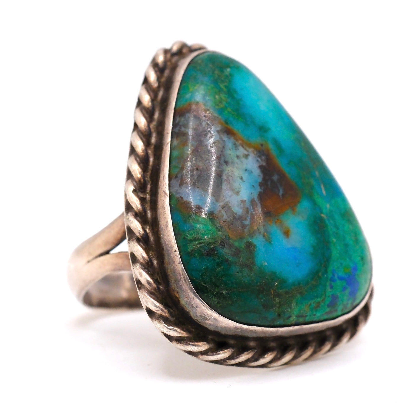 Vintage Sterling Chrysocolla Roper Ring 6.75