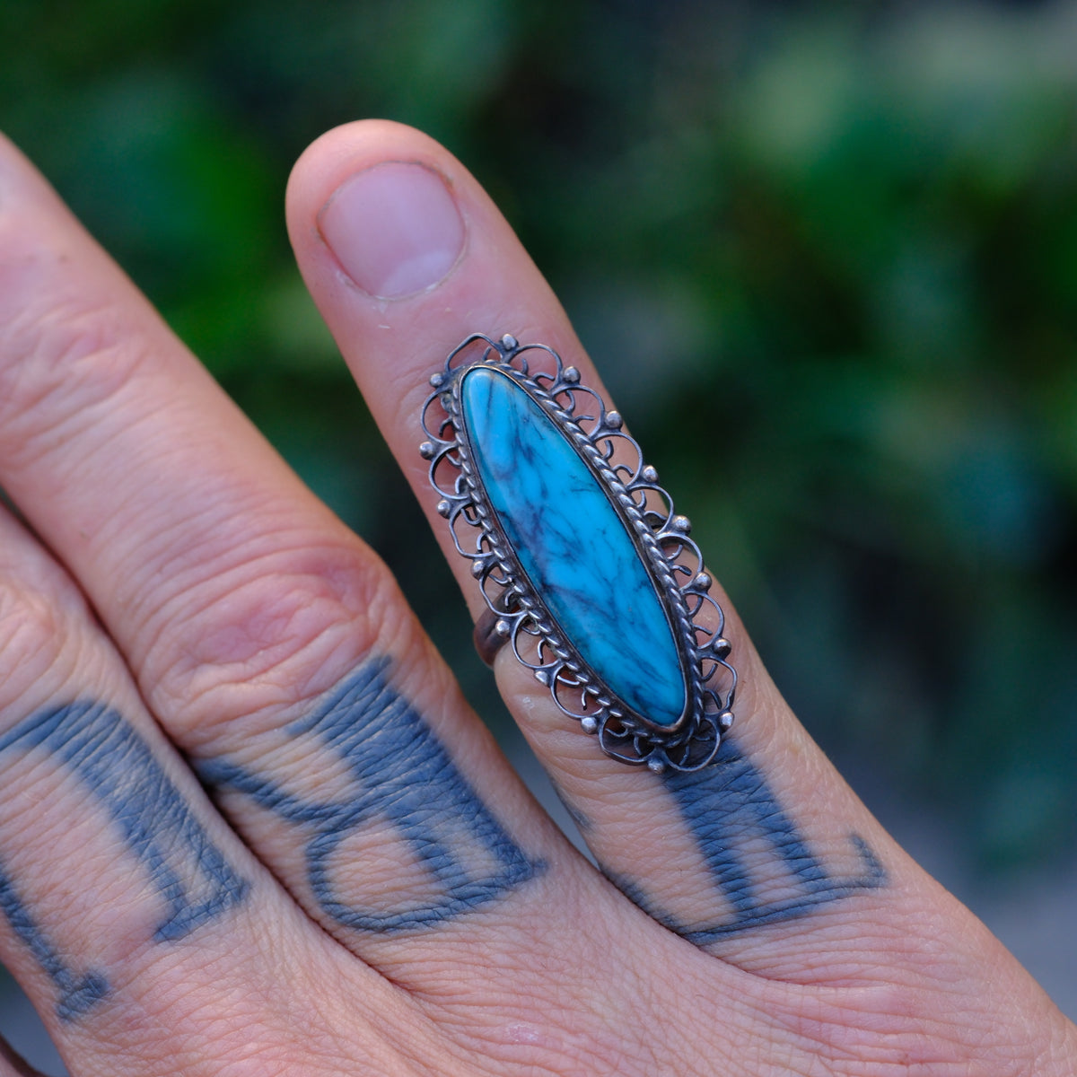 Vintage Sterling Faux Turquoise Ring 4.75