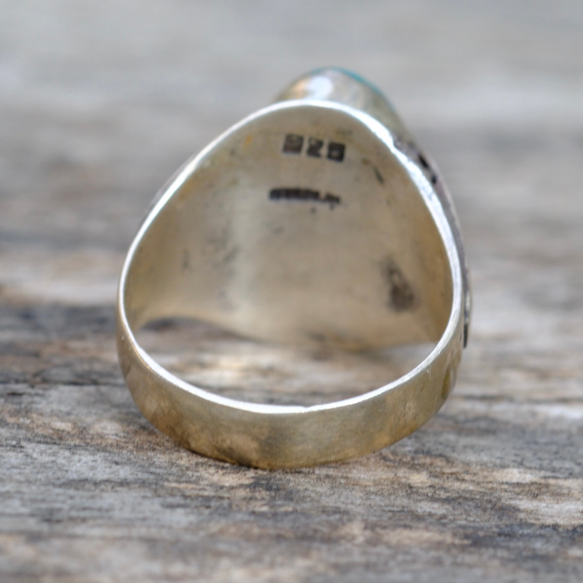 Vintage Sterling Turquoise Stamped Band Ring 7.5