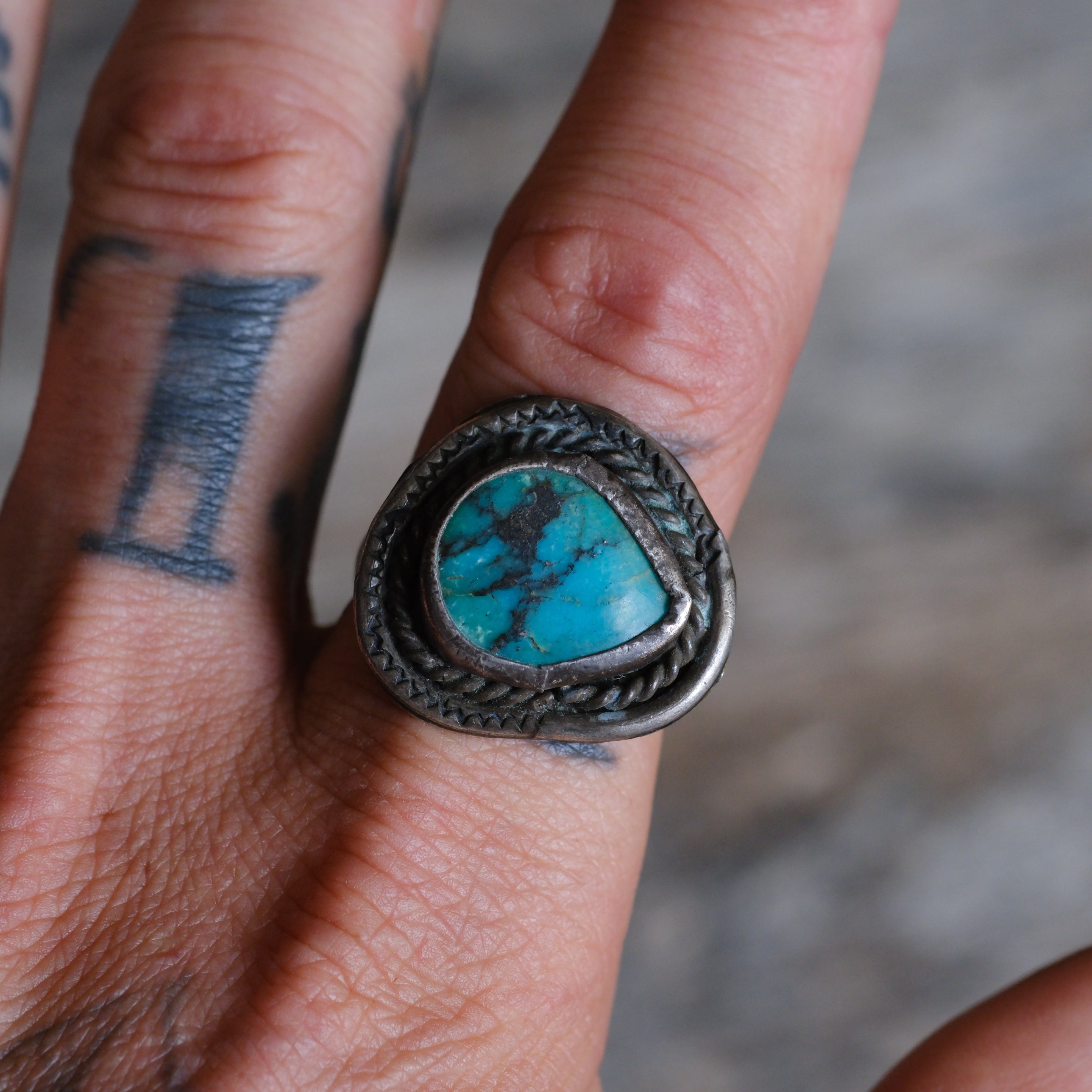 Vintage Sterling Turquoise Ring 11.5