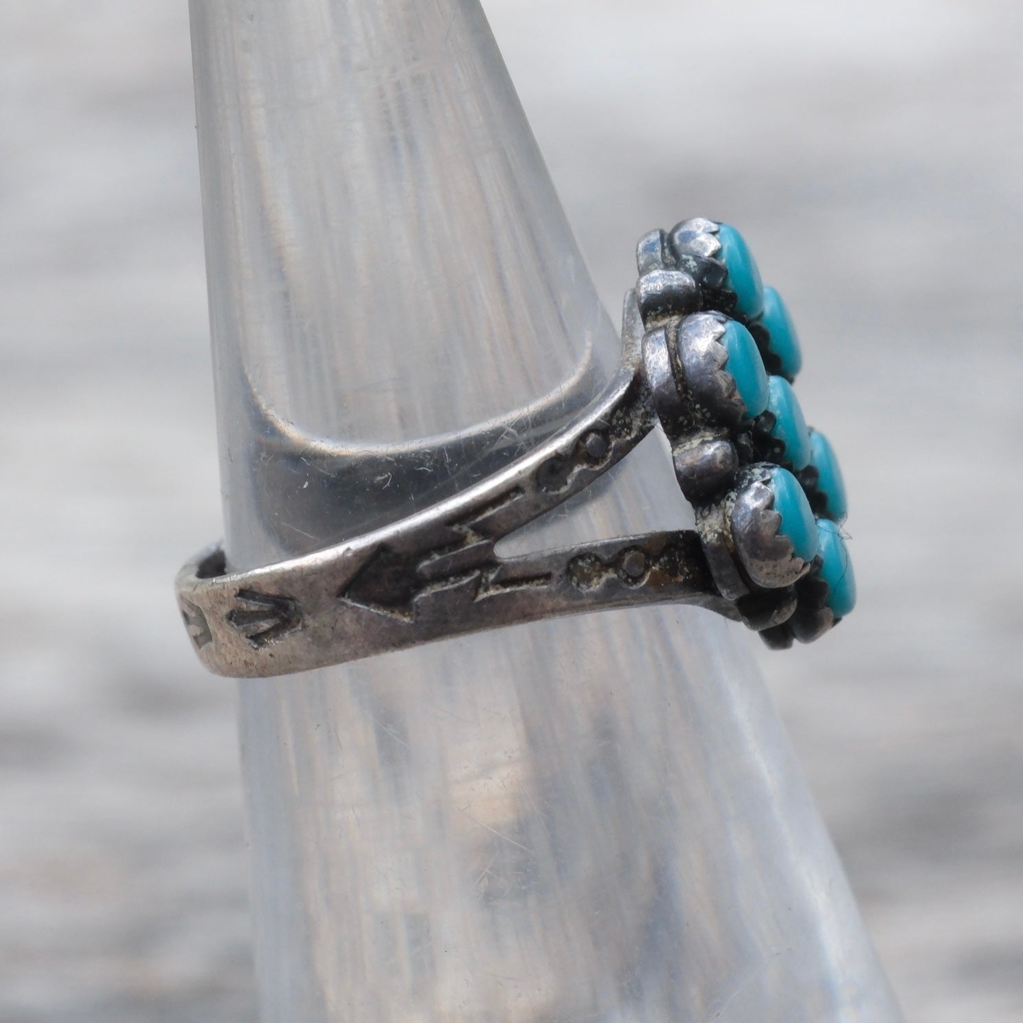 Vintage Sterling Turquoise Cluster Ring 5