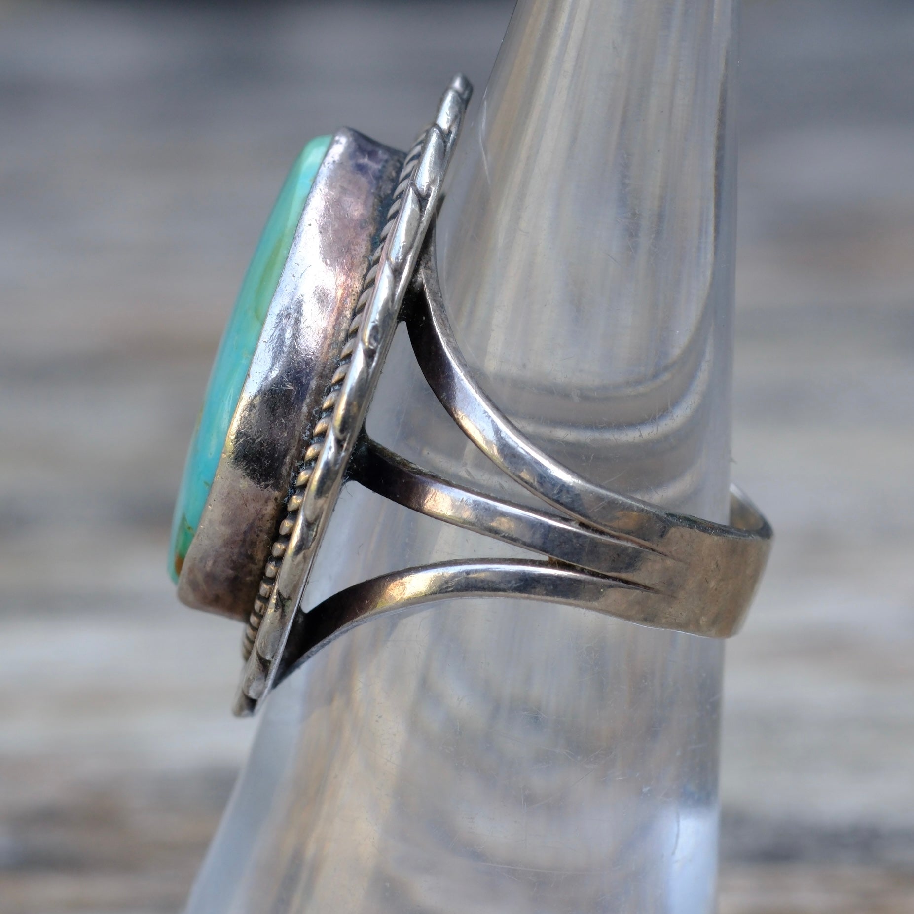 Vintage Sterling Turquoise Roper Ring 6.5