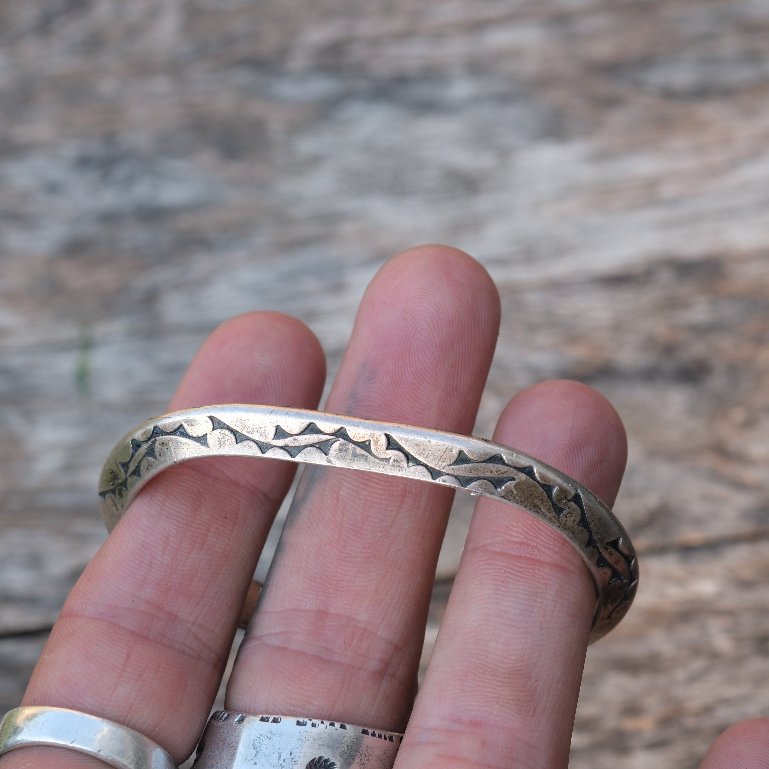 Vintage Sterling Silver Heavy Stamped Triangle Cuff