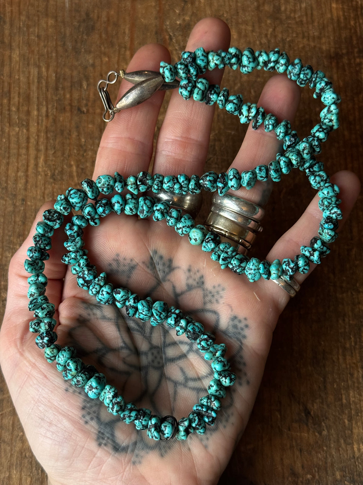 Vintage Raw High Contrast Turquoise Beaded Necklace