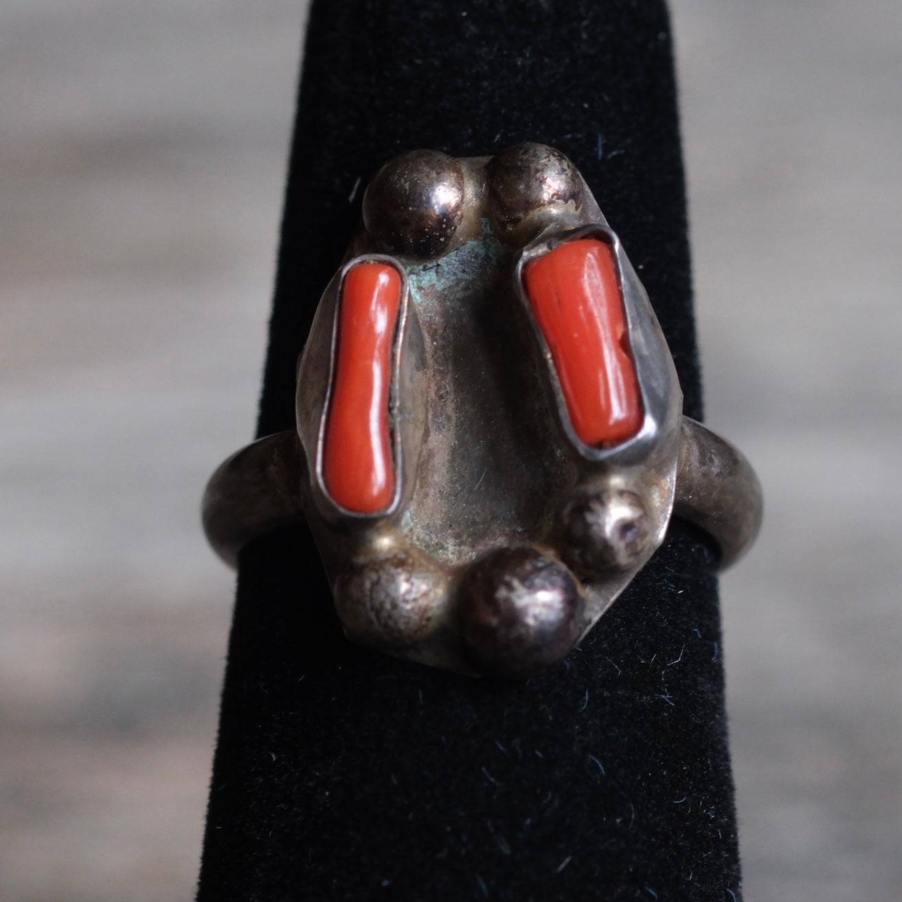 Vintage Sterling 2-Stone Coral Ring 3.75