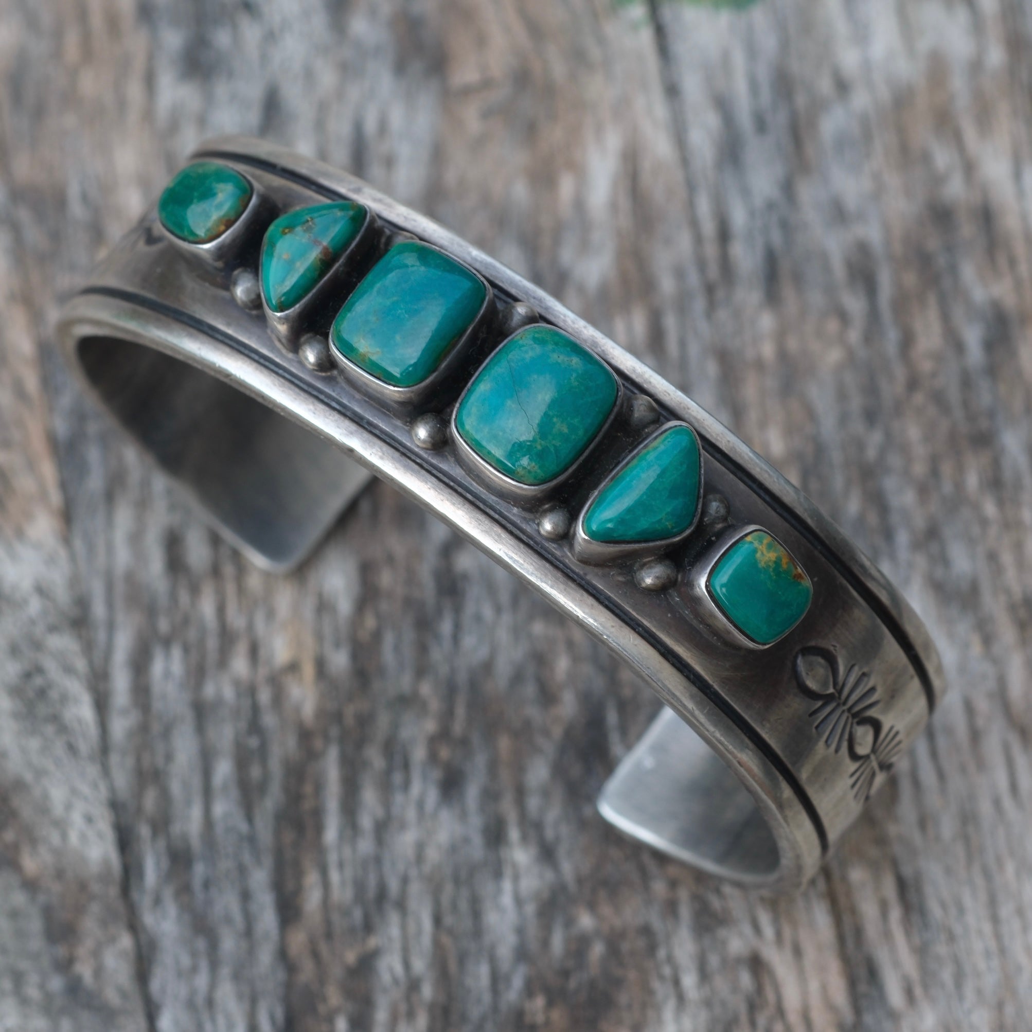 HEAVY Vintage Sterling 6-Stone Turquoise Cuff Bracelet R.Bennett