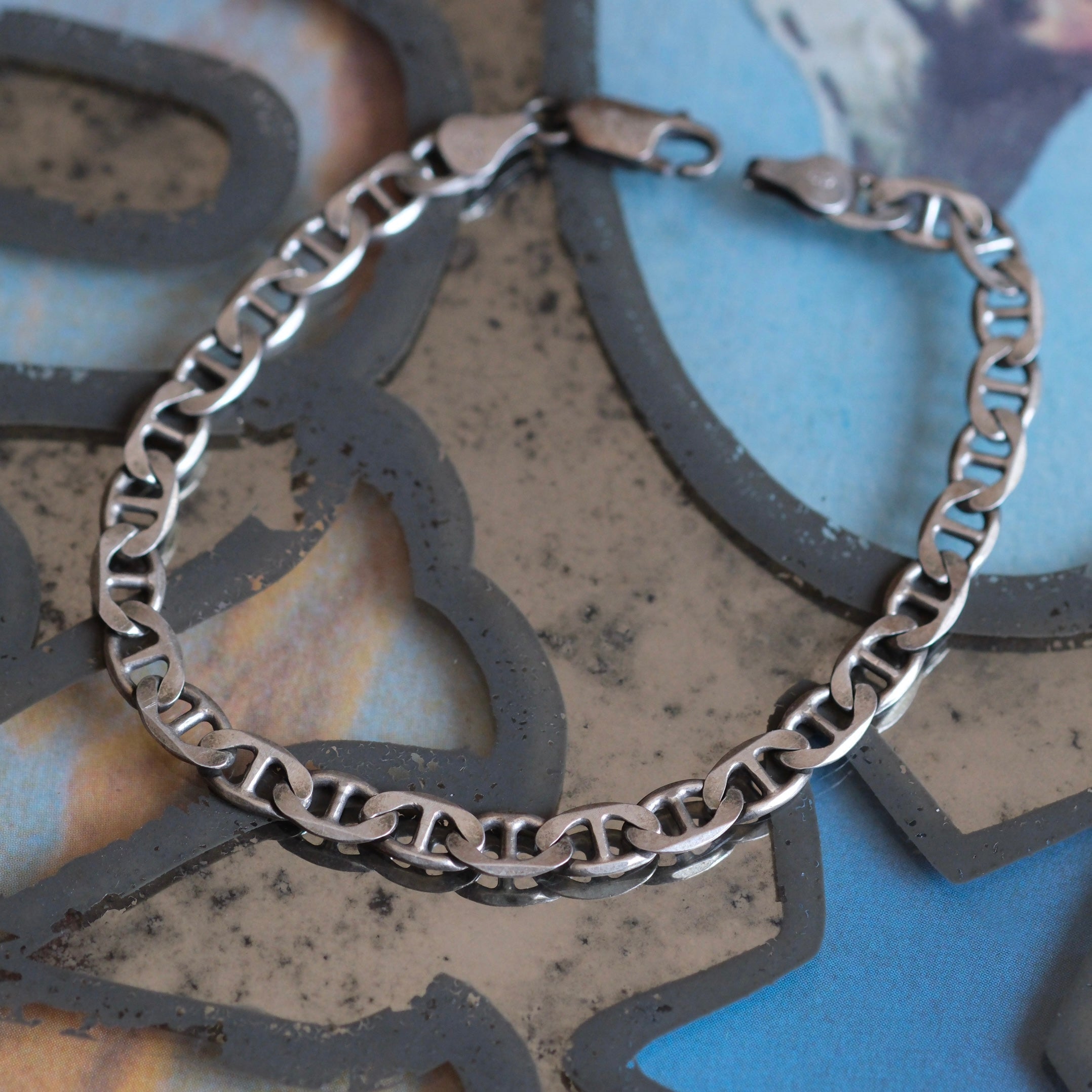 Vintage Sterling Anchor Chain Bracelet 8"