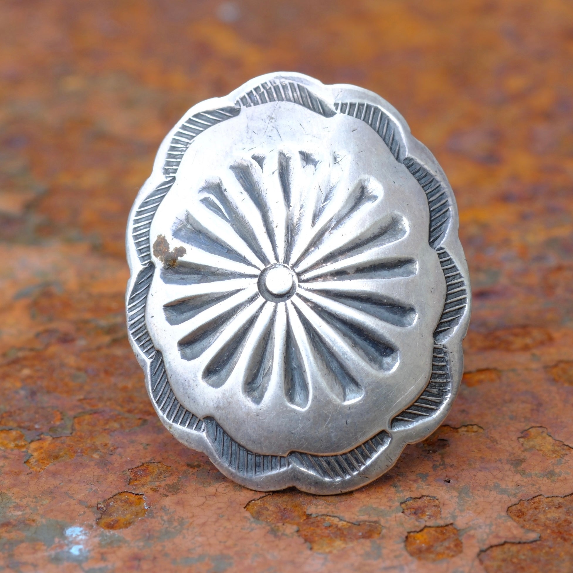 Vintage Sterling Stamped Concho Ring 6.5