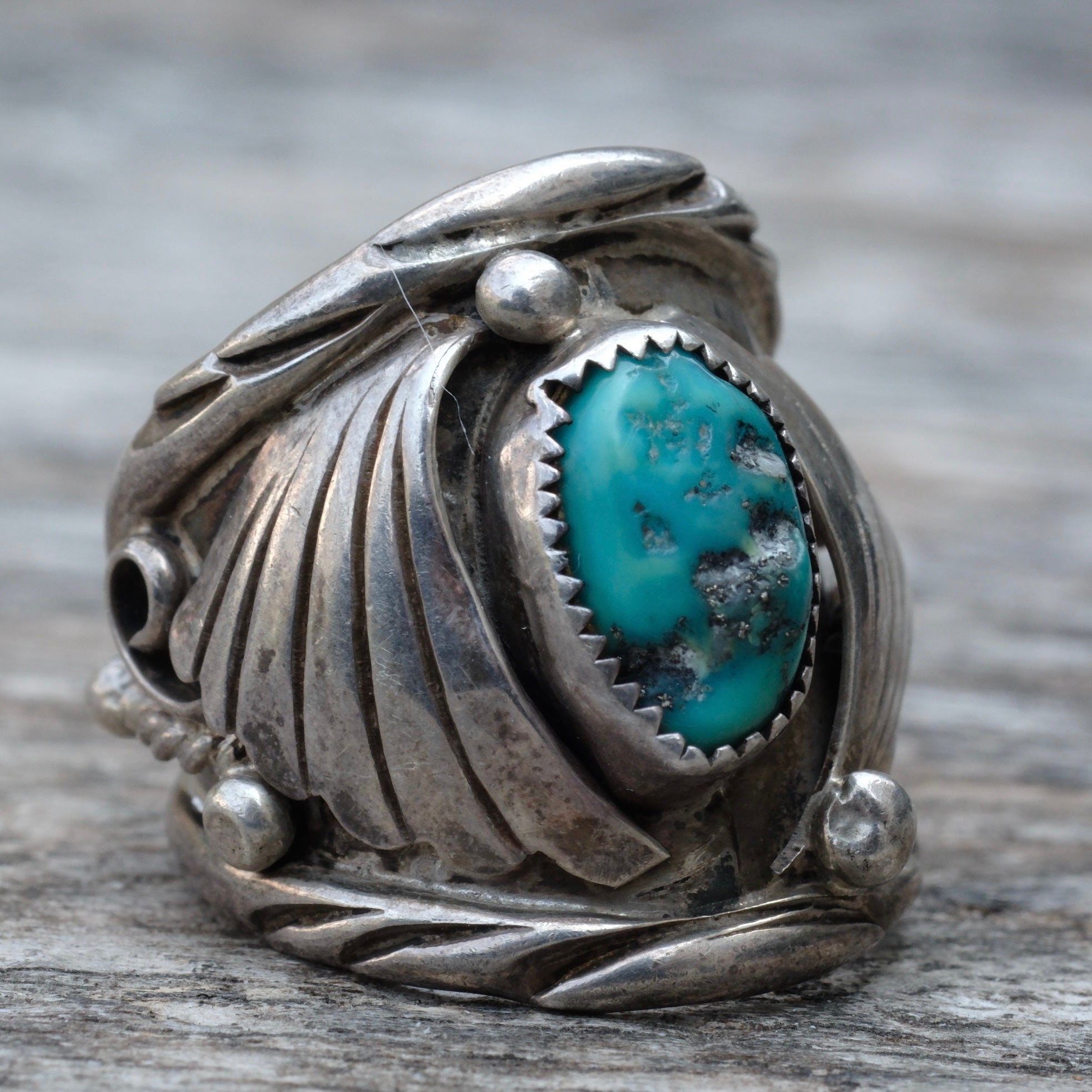 Vintage Sterling Turquoise Feather Ring 9
