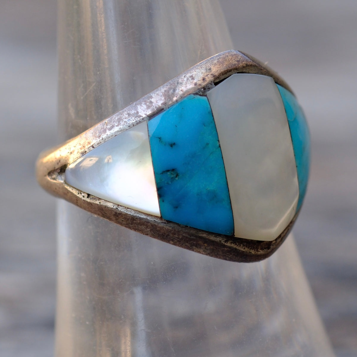 Vintage Sterling Mother Of Pearl Inlay Ring 7.25