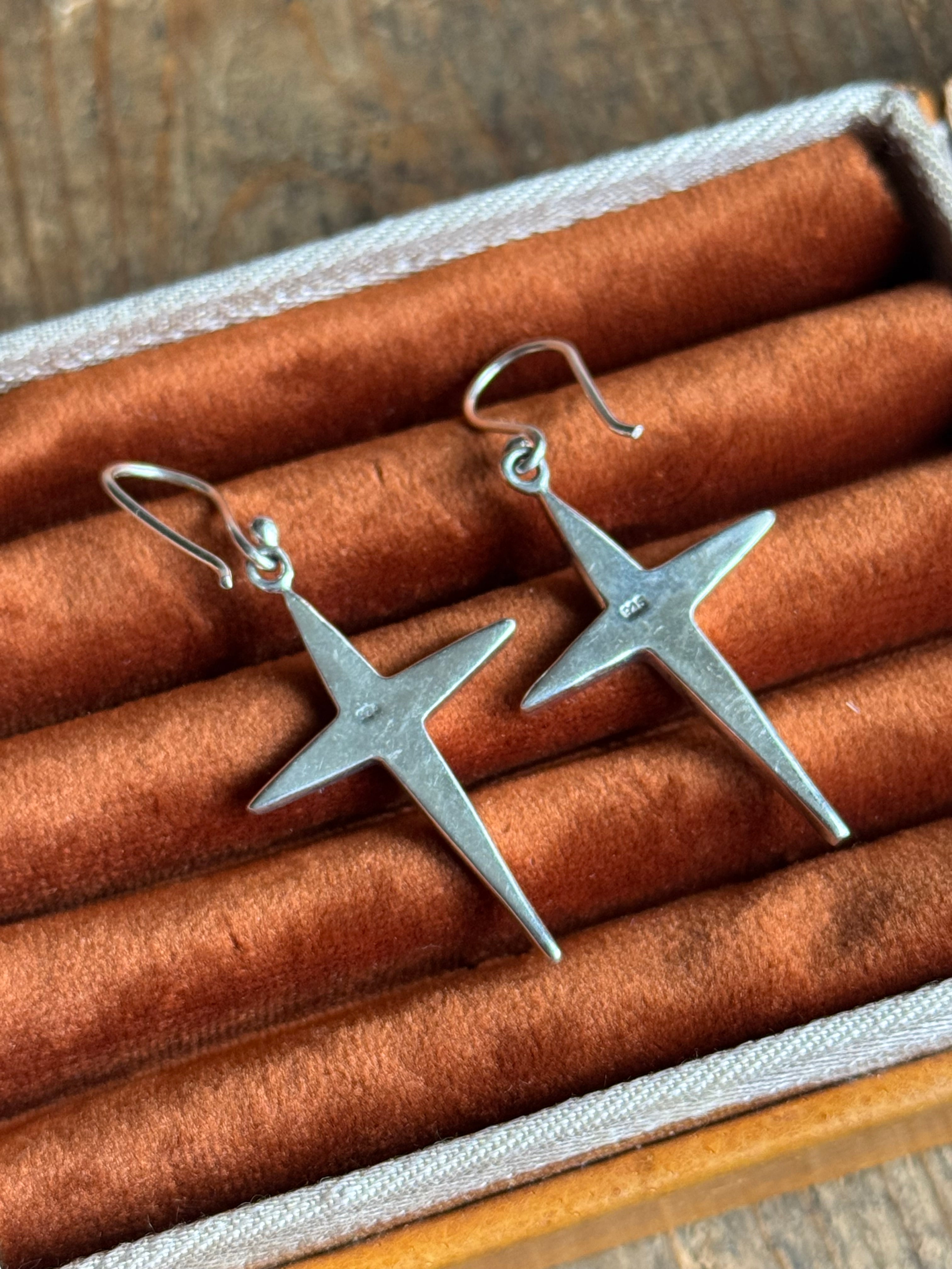 Vintage Sterling Silver Abalone Inlay Cross Earrings