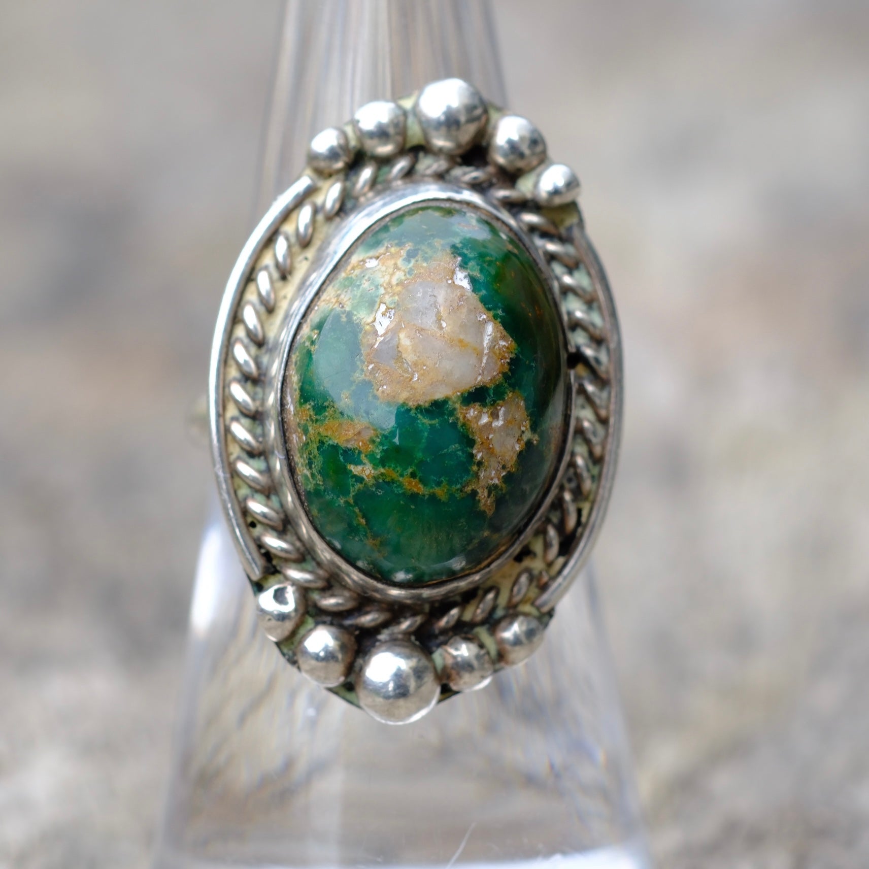 Vintage Sterling Turquoise Roper Ring 6.5