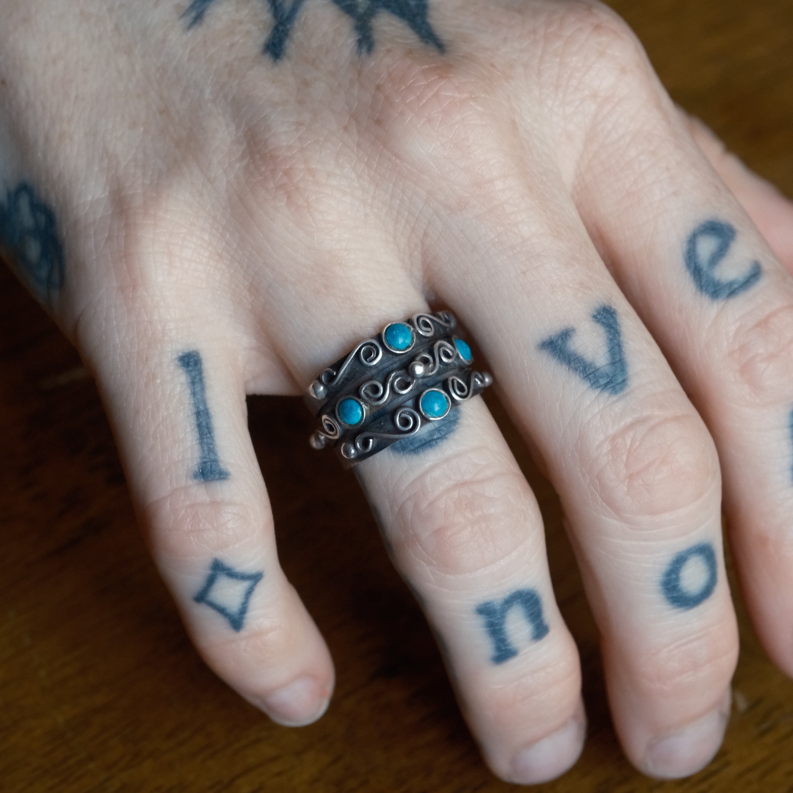 Vintage Sterling Turquoise Inlay Ring 7