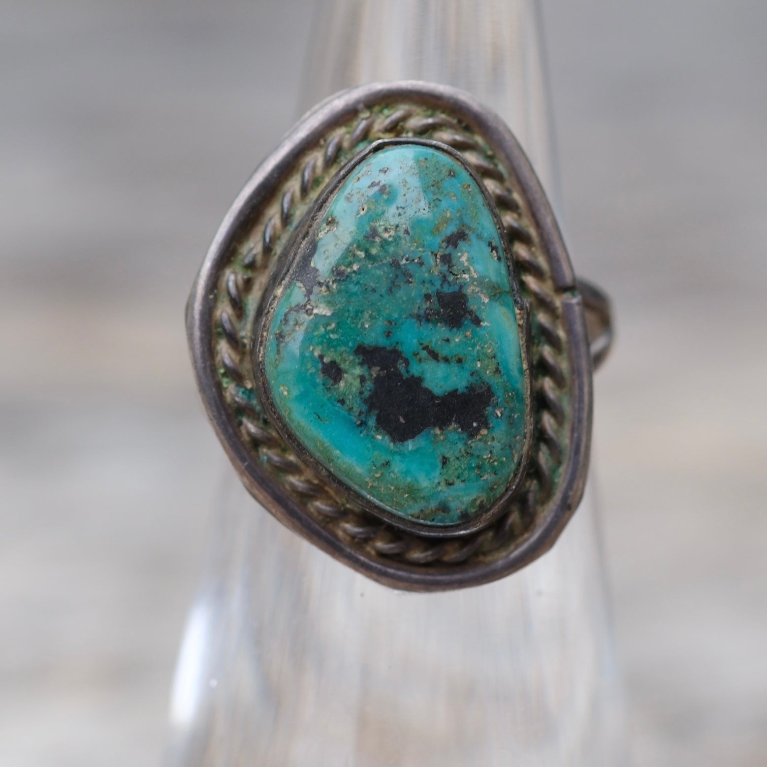 Vintage Sterling Chrysocolla Roper Ring 3.75