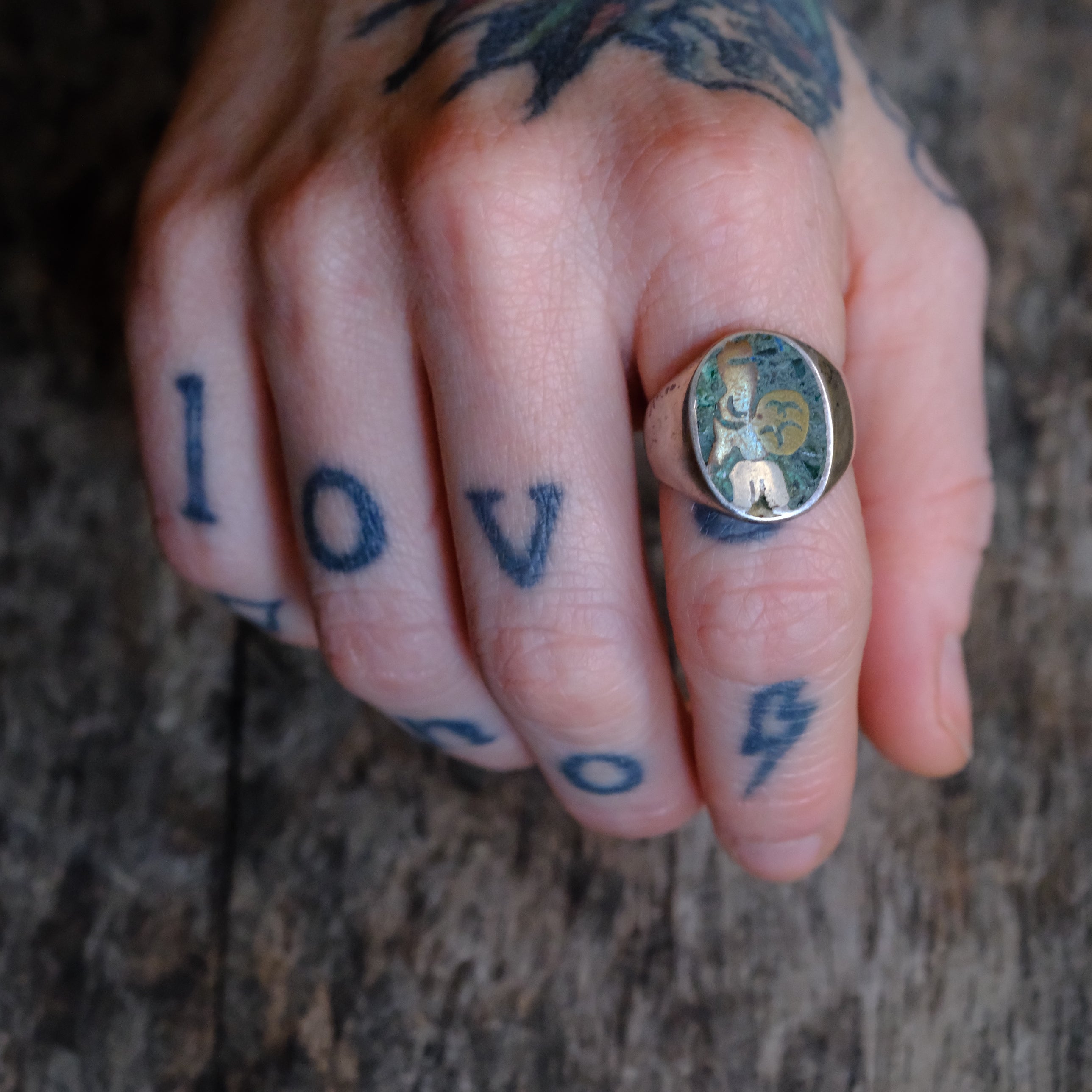 Vintage Sterling Turquoise Inlay Taxco Ring 8.5