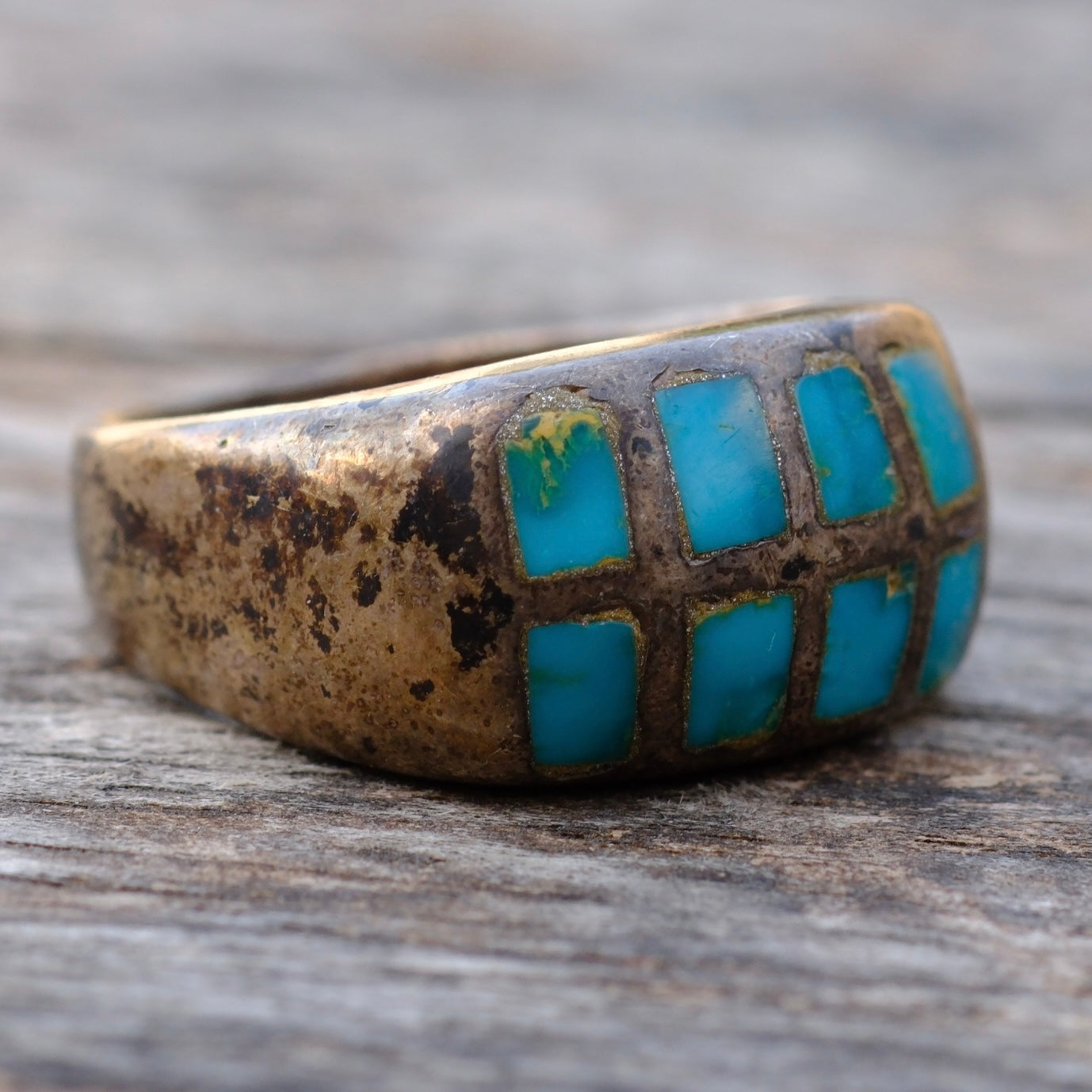 Vintage Sterling Turquoise Inlay Ring 8.5