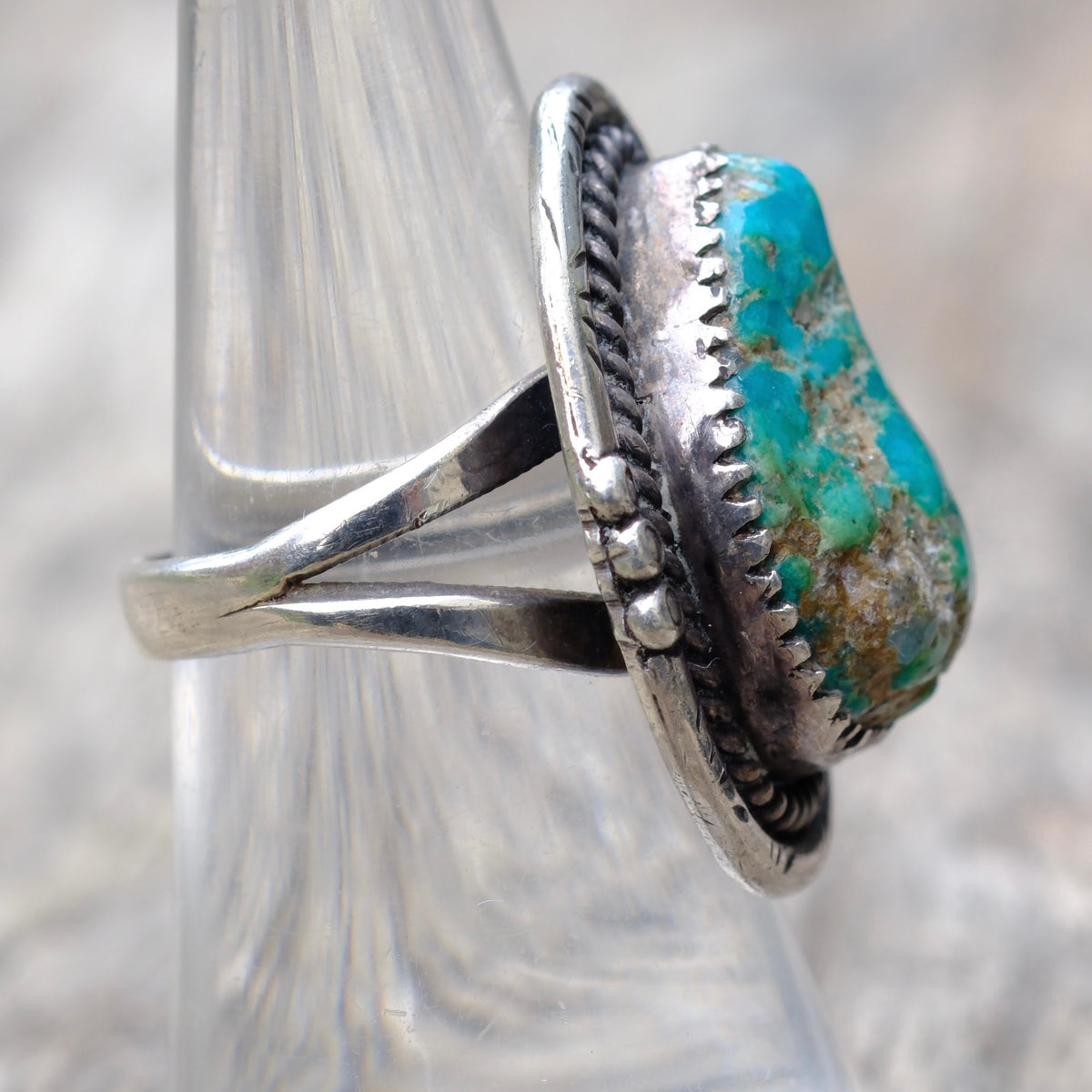 Vintage Sterling Turquoise Roper Ring 6.5
