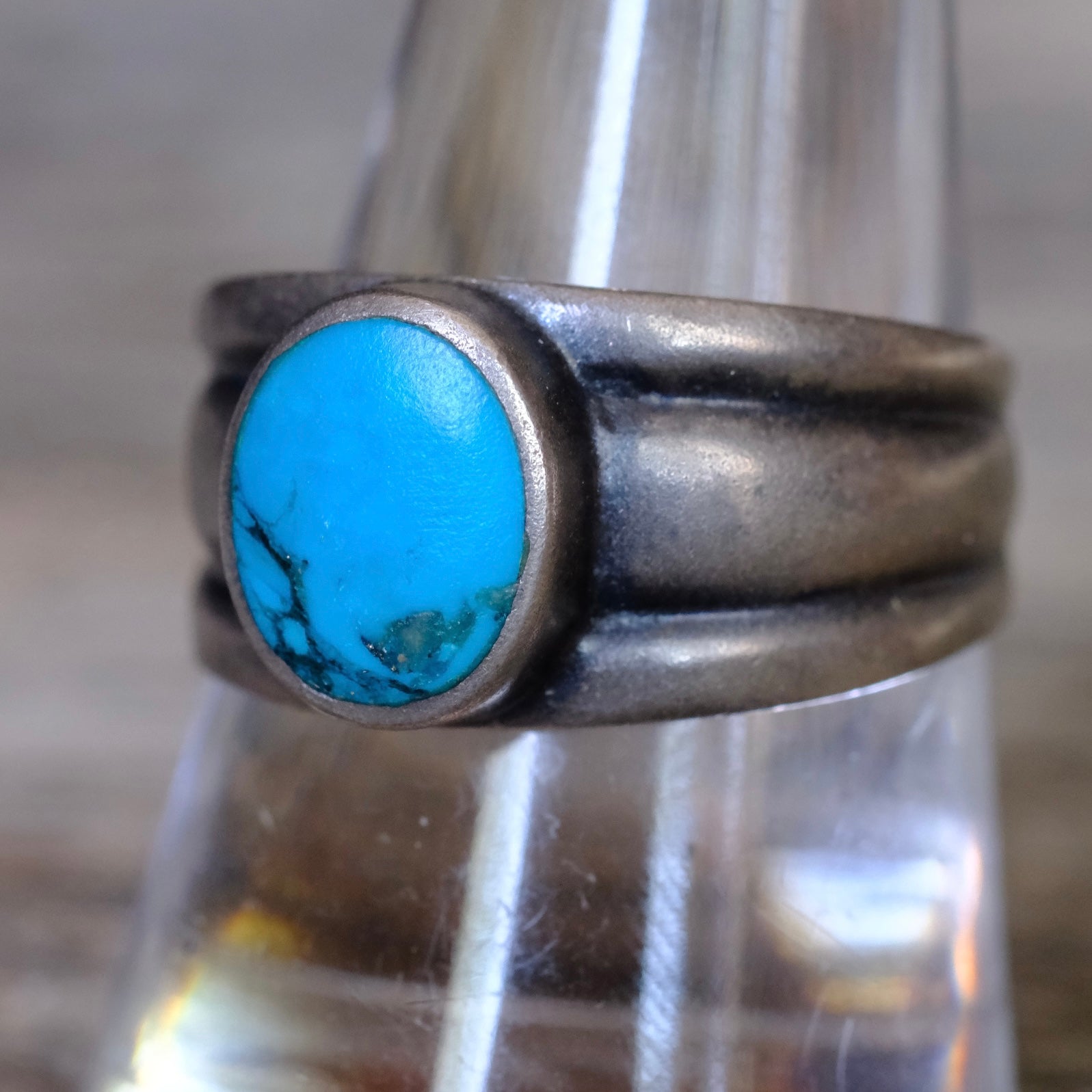 Vintage Sterling Turquoise Thick Band Ring 10