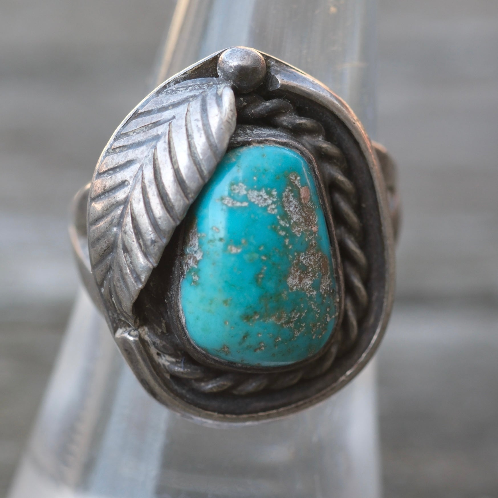 Vintage Sterling Turquoise Roper Ring 6.5