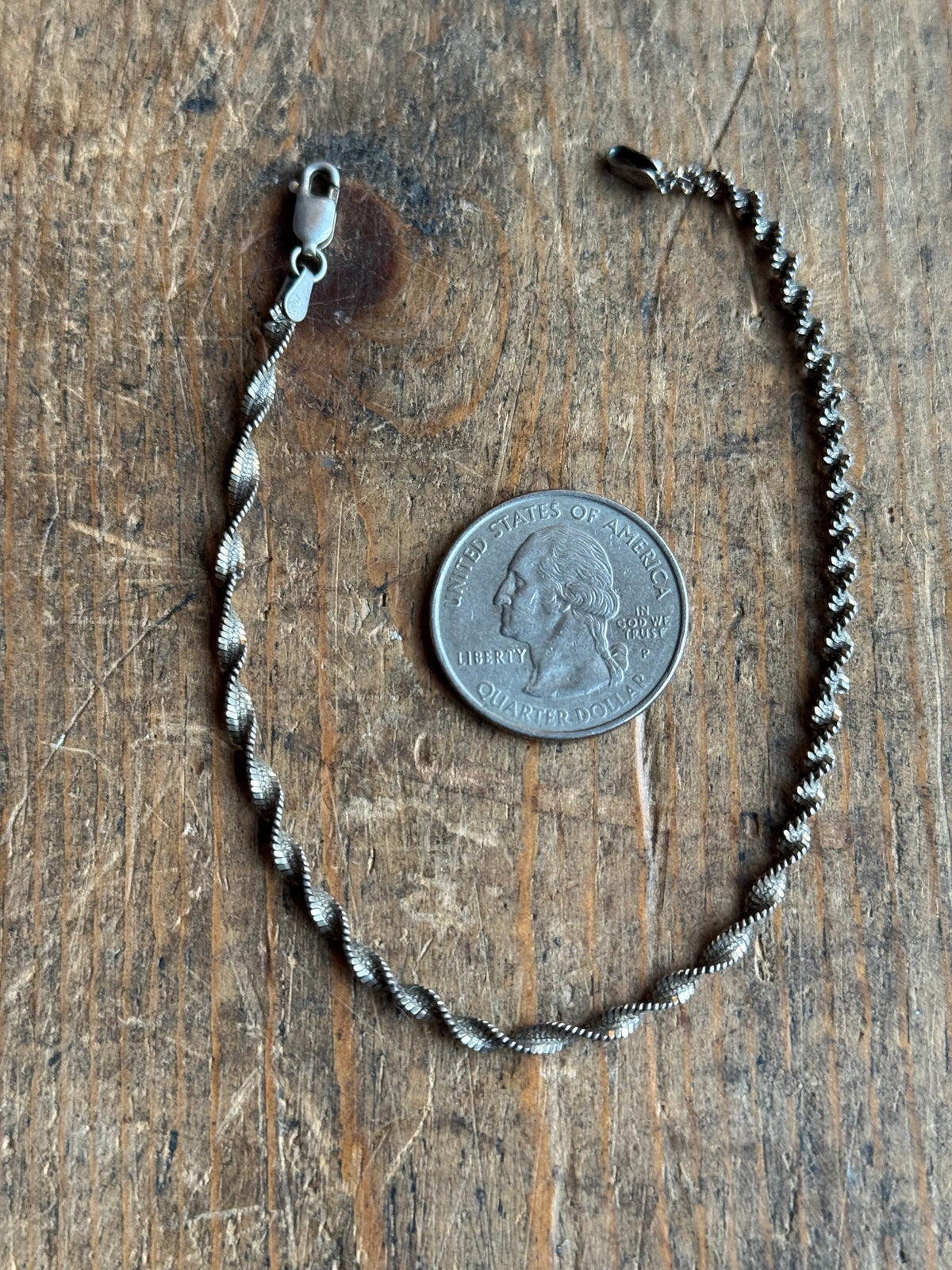 Vintage Sterling Silver Twist Herringbone Chain Bracelet