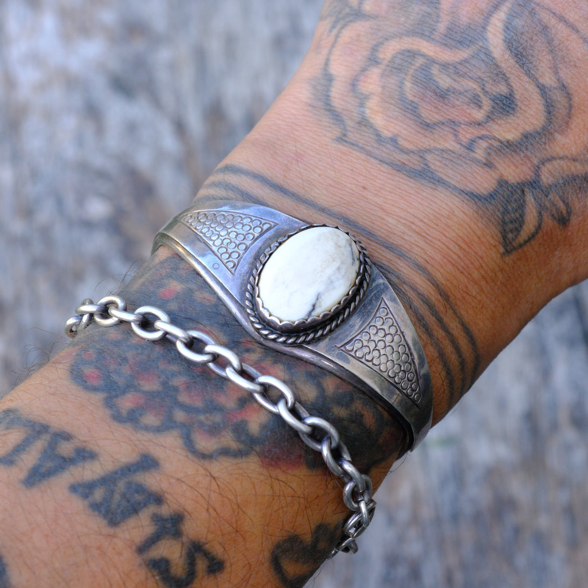 Vintage Sterling White Buffalo Cuff Bracelet