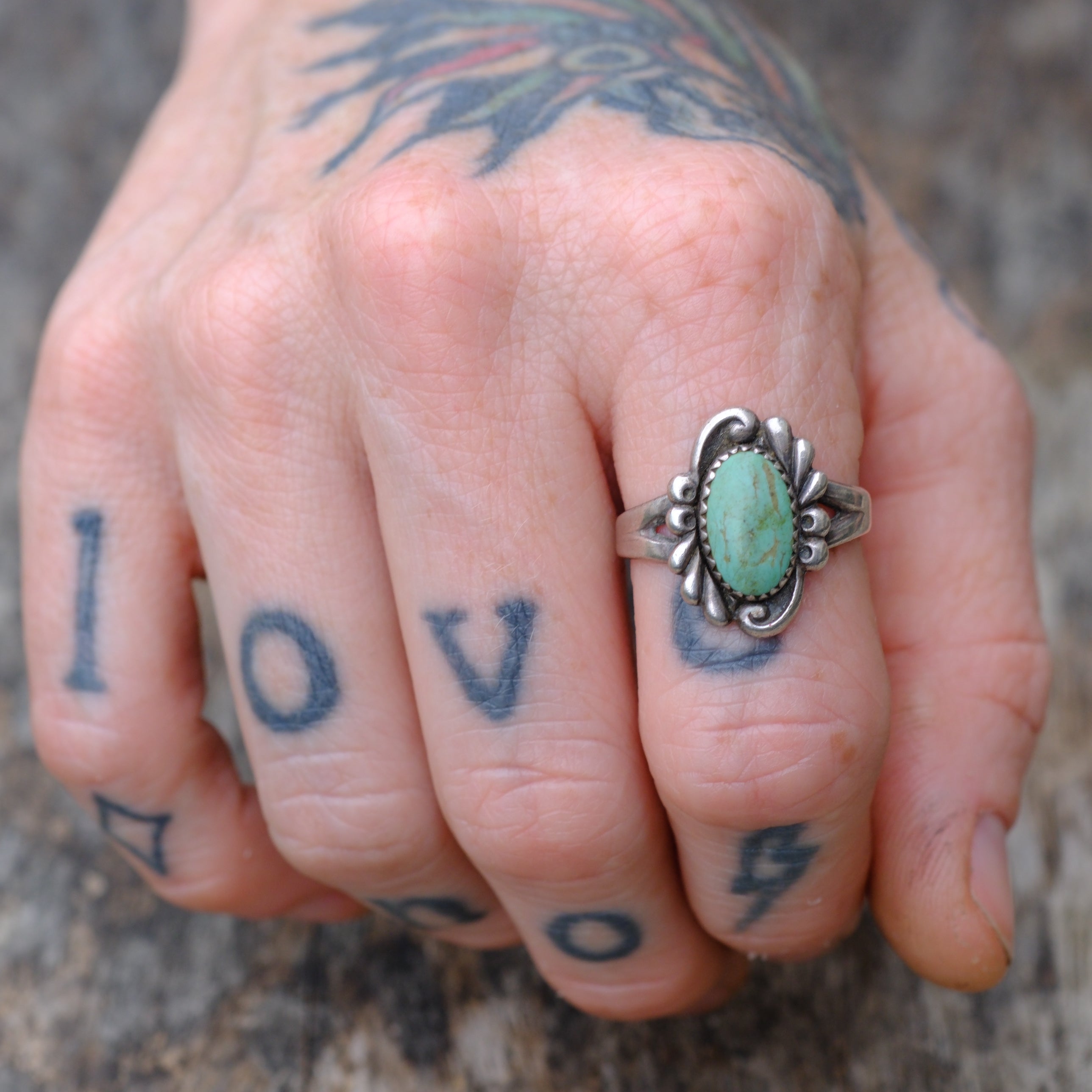 Vintage Sterling Turquoise Ring 8.5