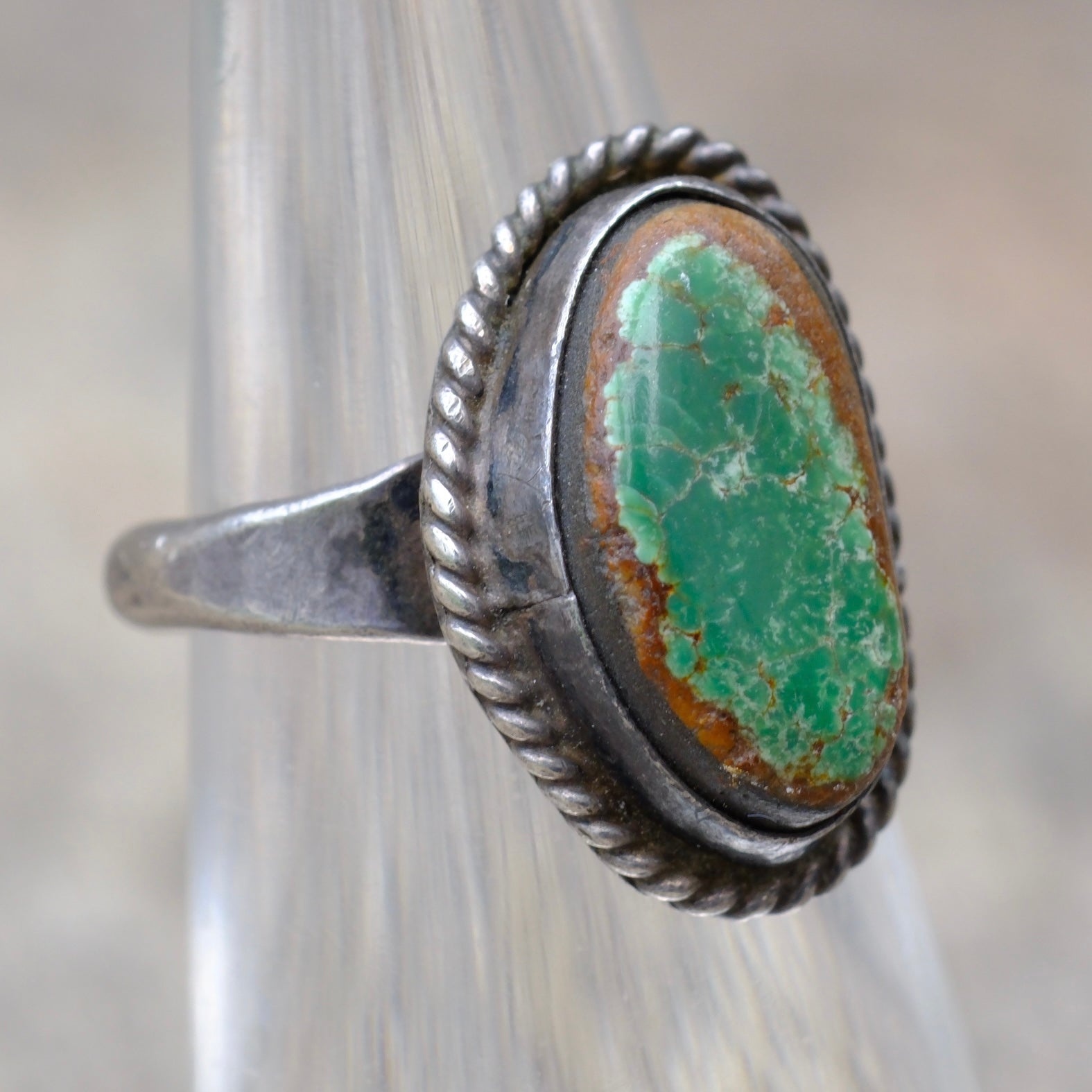 Vintage Sterling Turquoise Roper Ring 4.5
