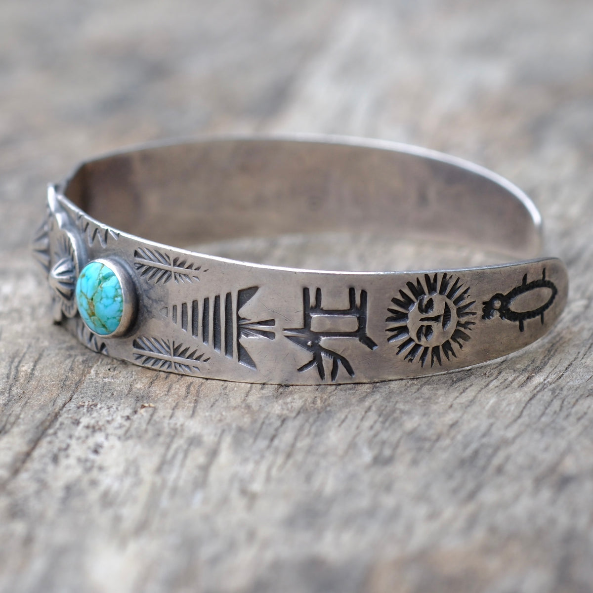 Vintage Sterling Turquoise Stamped Cuff Bracelet