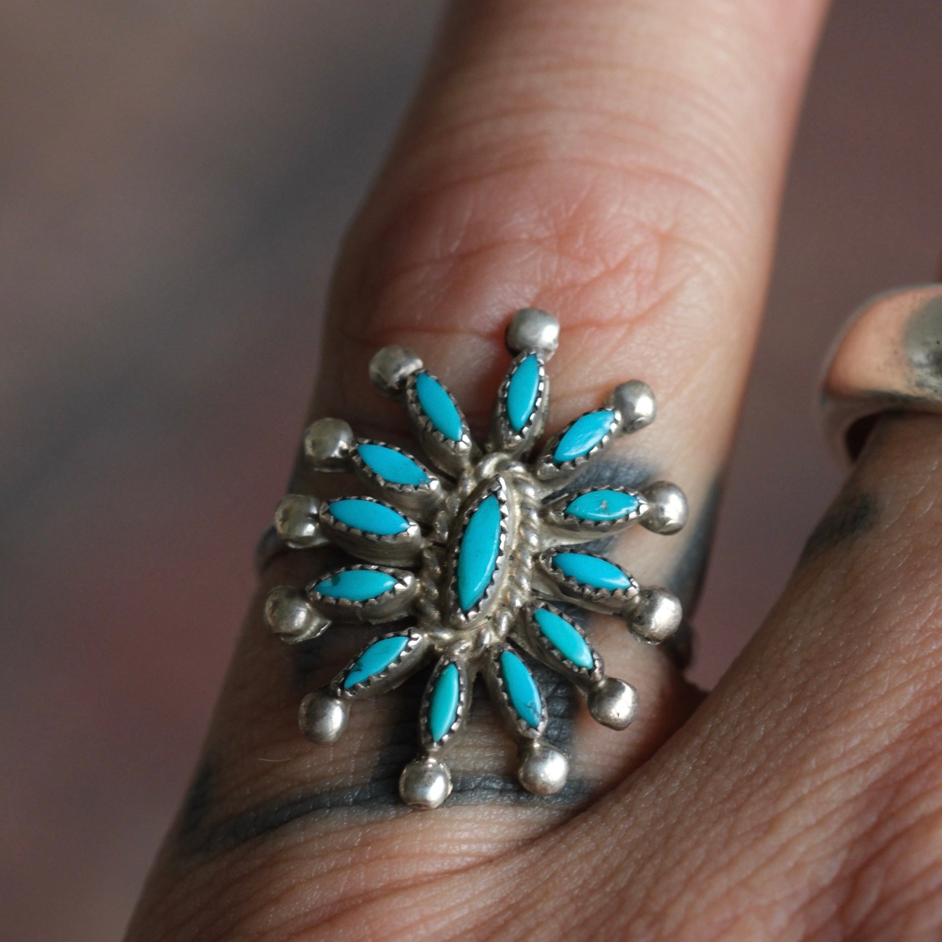 Vintage Sterling Turquoise Cluster Ring 5.5