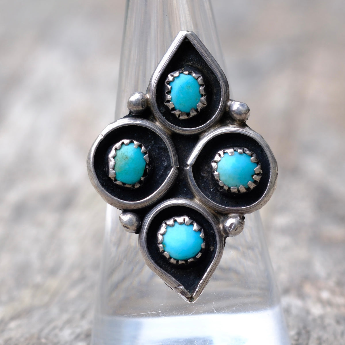 Vintage Sterling Turquoise Cluster Ring 8.25