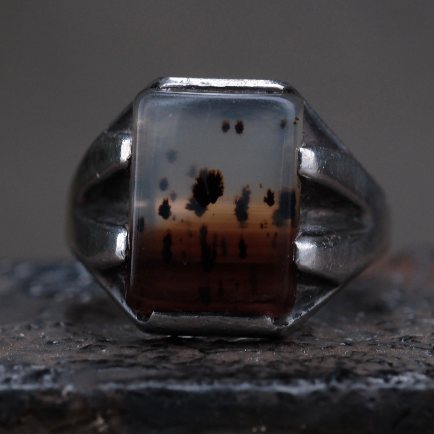 Vintage Sterling Agate Signet Ring 12