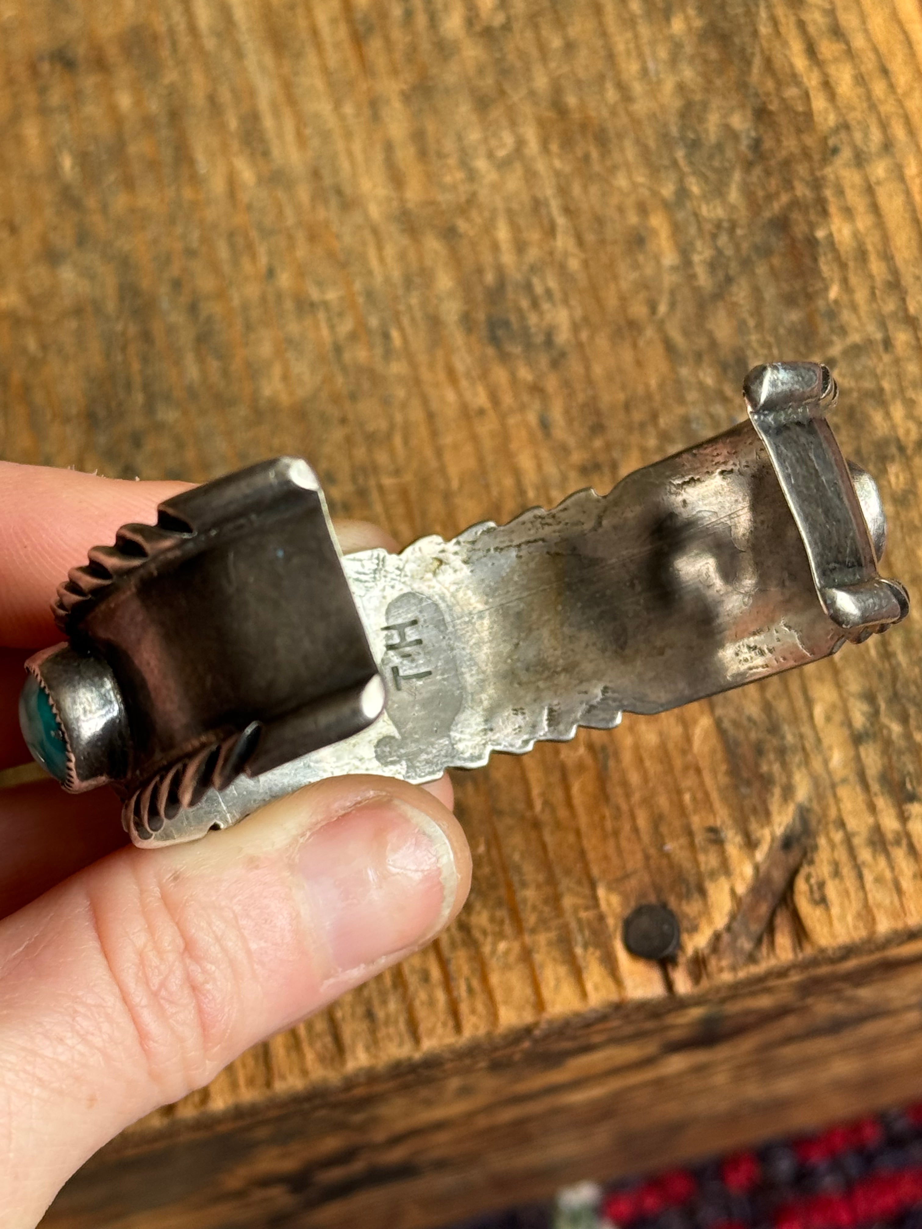 Vintage Sterling Turquoise Fan Cuff