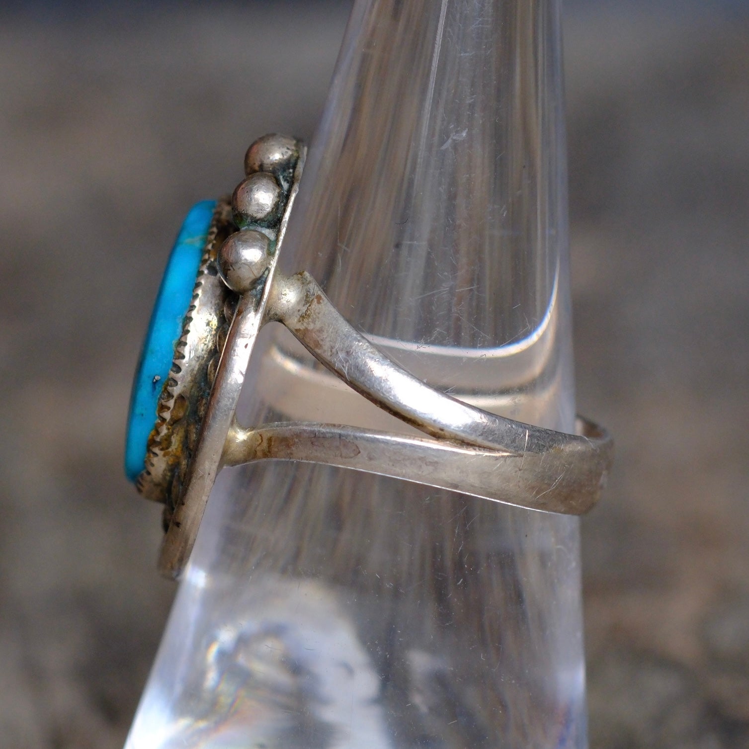 Vintage Sterling Turquoises Roper Ring 7.5